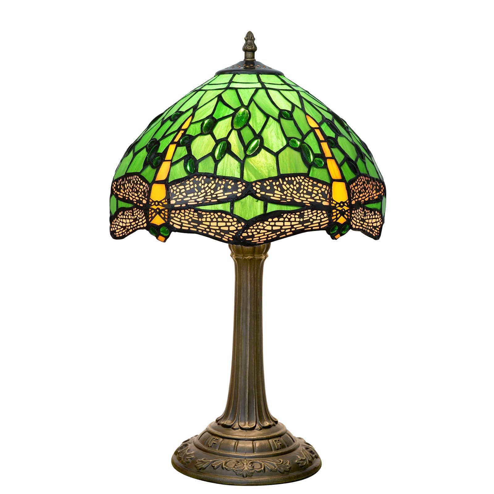 wecrejoni Tiffany Lamp Green Dragonfly Stained Glass Table Lamp 12X12X18 Inches Green Dragonfly Style Desk Reading Light Decor B