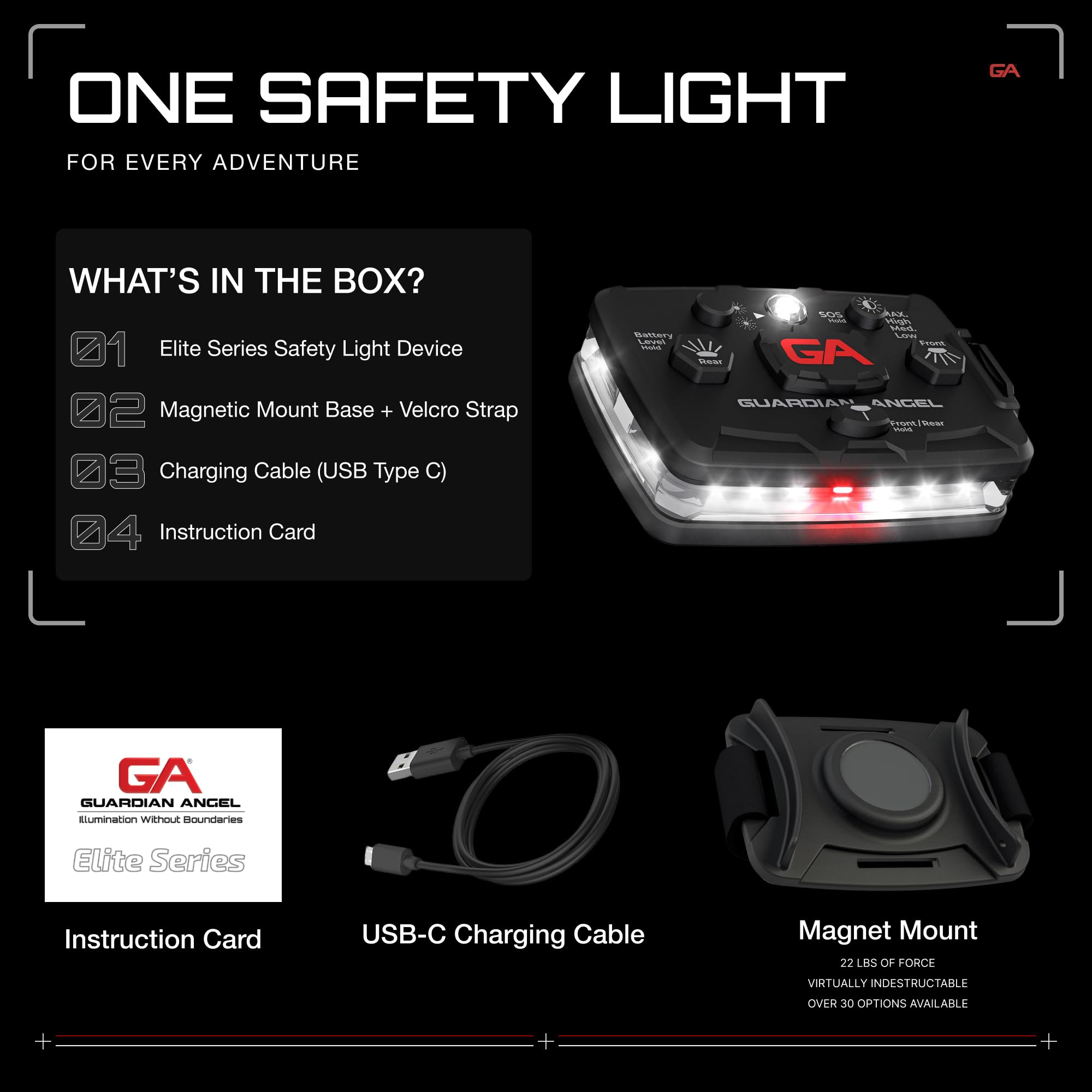 Guardian Angel Safety Light Beacon - Rechargeable, Magnetic, Hands-Free, LED Flashlight, One-Size, White