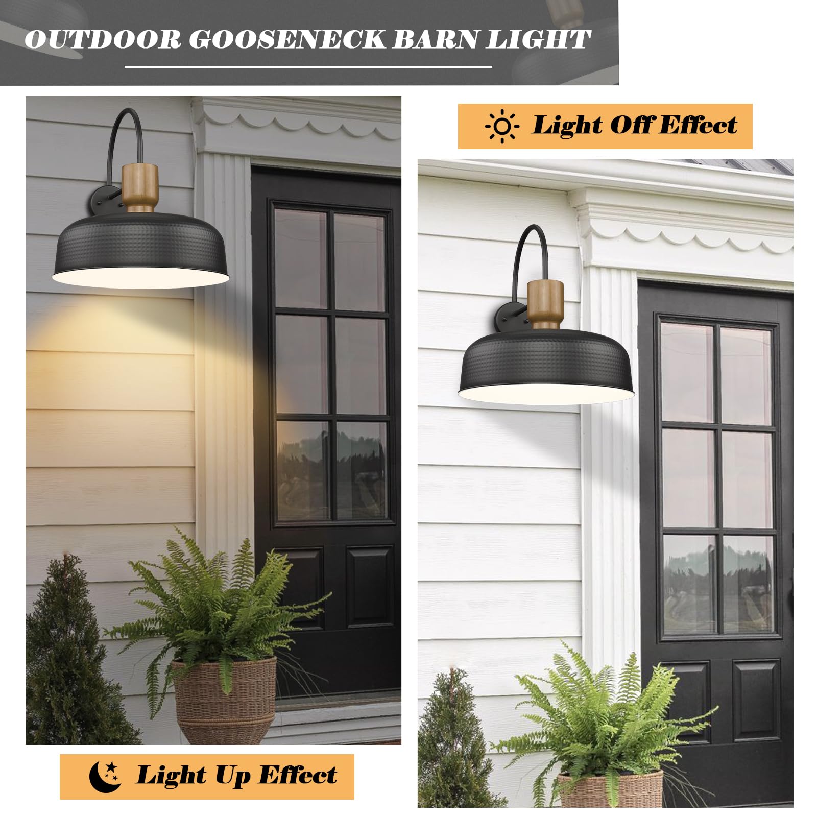 Luminzone Gooseneck Barn Light - Vintage Black Metal Wall Lantern, Large 18'', Model 7G3B-L BK, Farmhouse Exterior Fixture