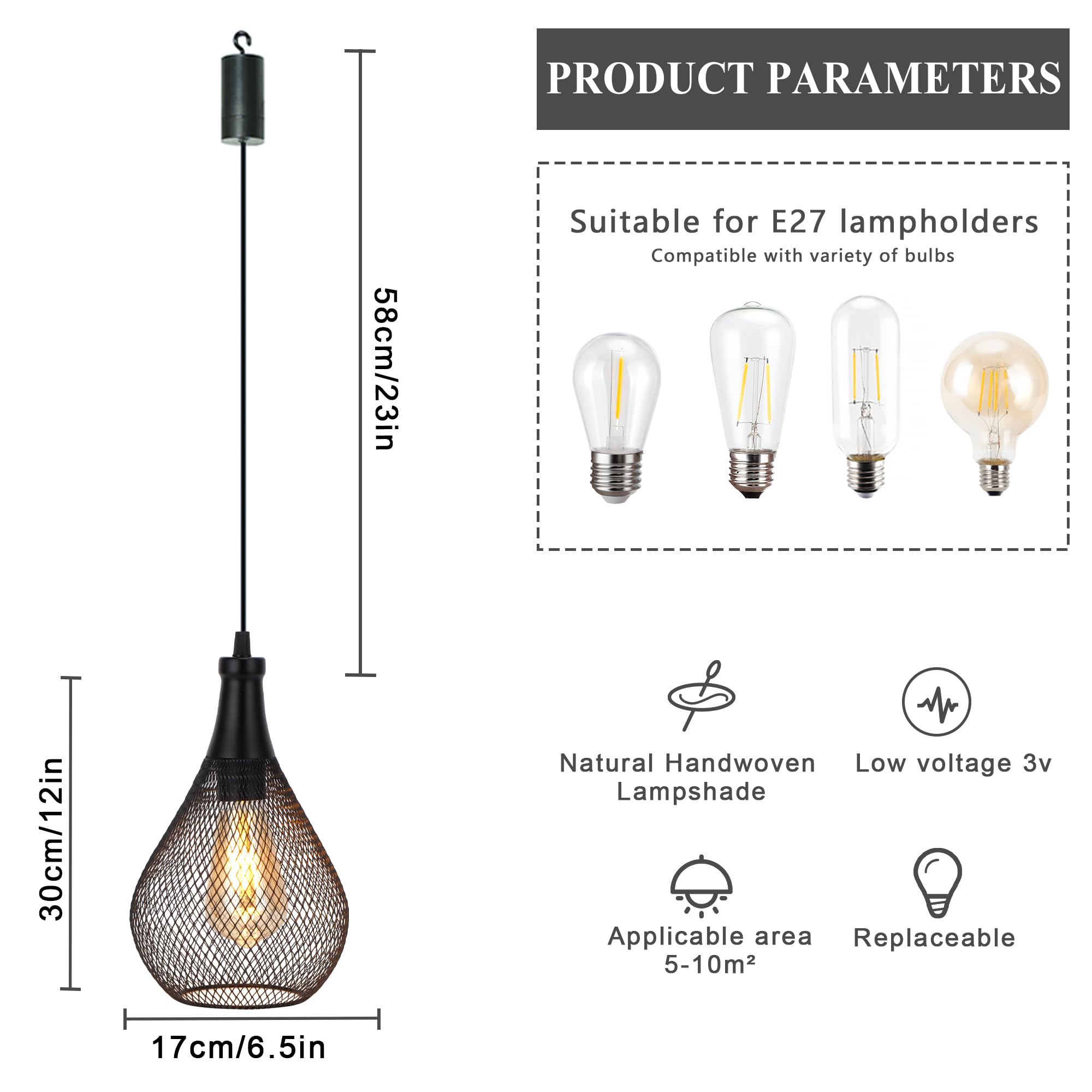 Jhy Design Hanging Lamp Set Of 2 Battery Operated Cordless Lamps Metal Cage Pendant Light With 6 Hours Timer Great For Parties P
