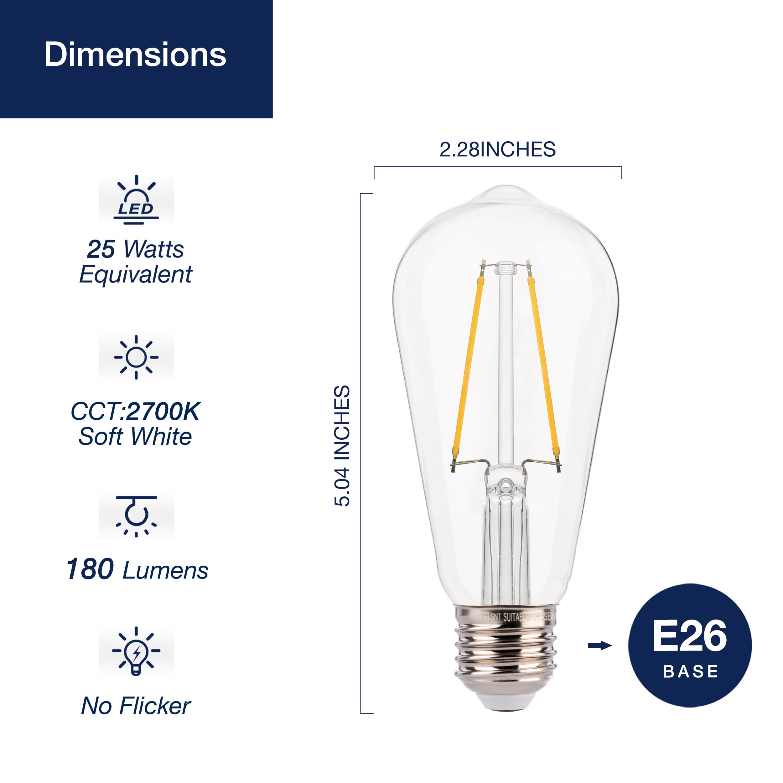 Flsnt St19 Led Edison Bulbs For String Lights, 25W Equivalent Outdoor Led Light Bulbs For Patio, Gardon, 2W, 180Lm, 2700K Soft W