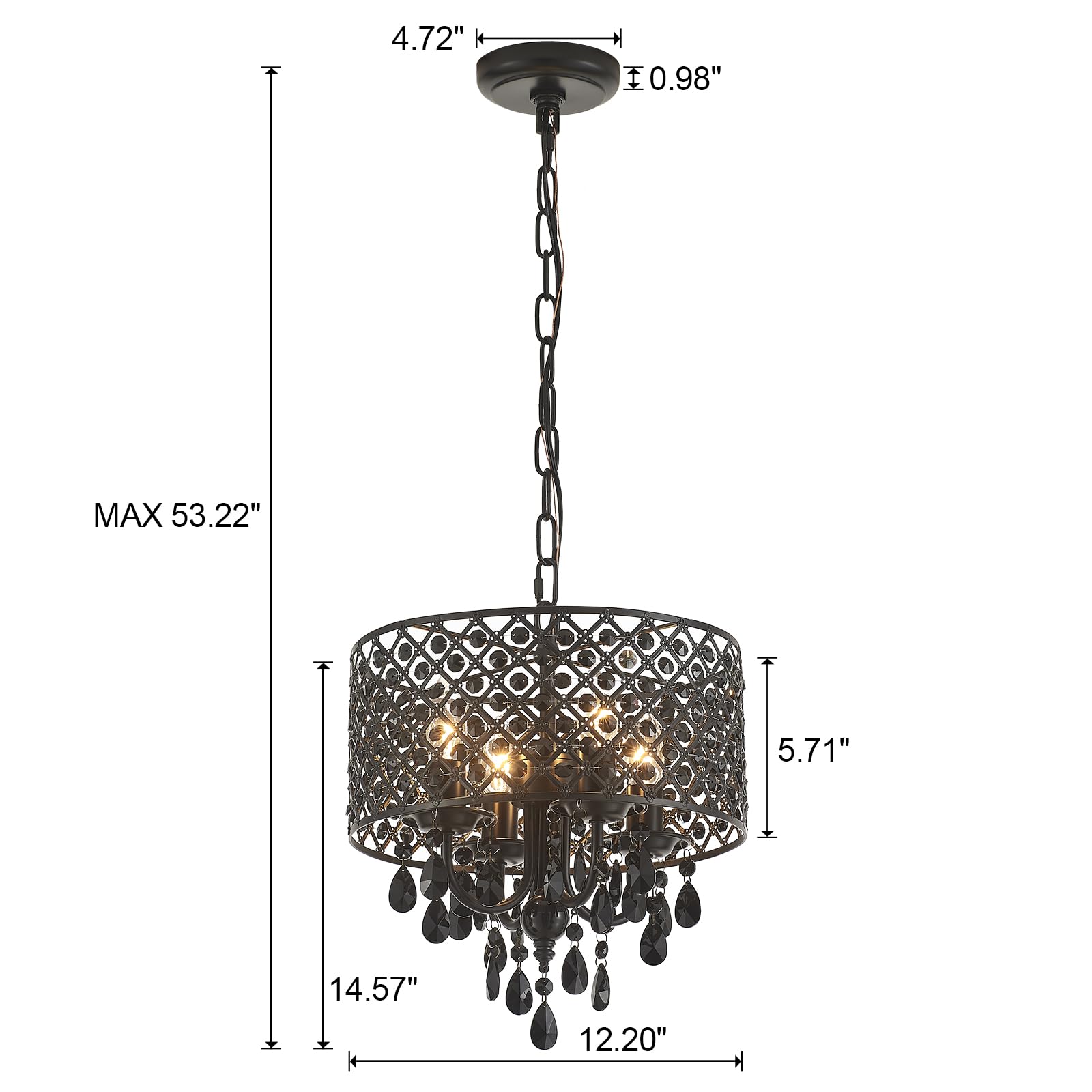 Viluxy Crystal Chandelier For Dining Room Black Smoke Ceiling Pendant Lighting Modern Crystal Hanging Light Fixture Small Drum C