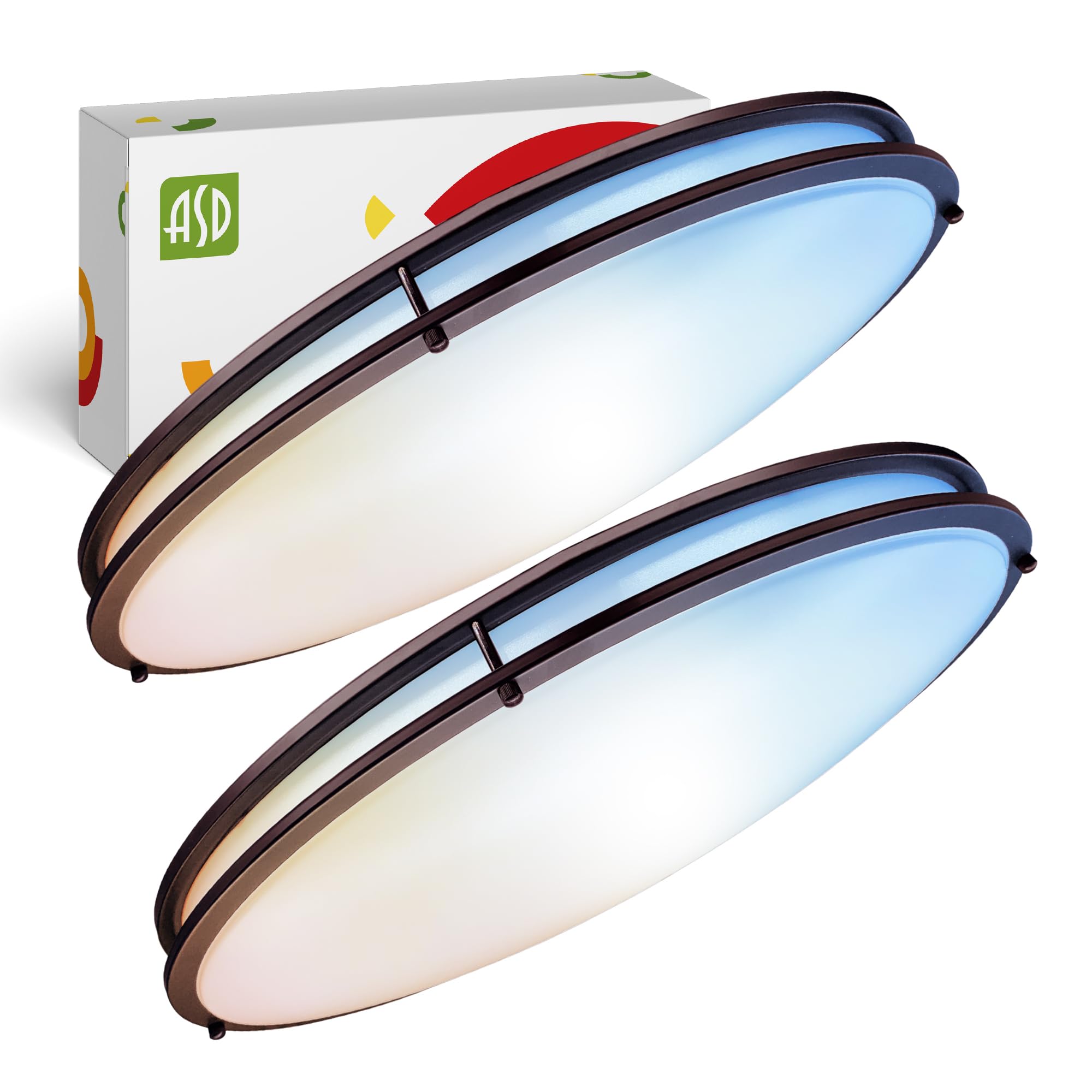 Asd Led 32 Inch Oval Flush Mount Light Fixture, Close To Ceiling Double Ring Lamp | 5Cct, Dimmable, Etl Listed | 50W 3960Lm 2700