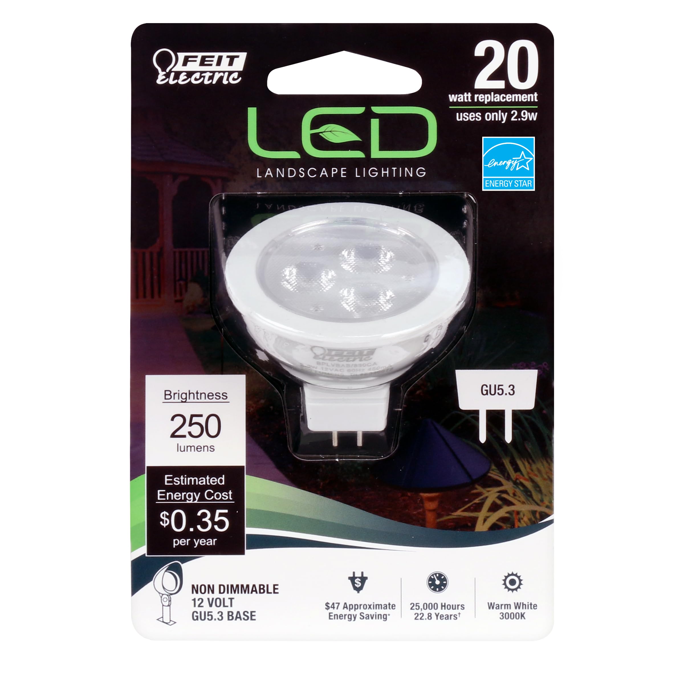Feit Electric Led Mr16 Halogen Bulb, 20W Equivalent, Gu5.3 Bi-Pin Base, Non-Dimmable, 250 Lumens, 3000K Warm White, Track Light