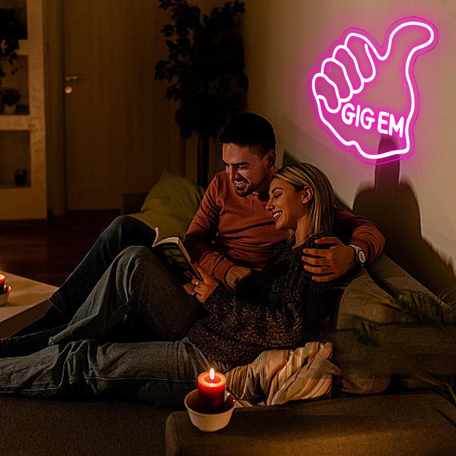 Texas Led A&M Aggies Thumbs Up Gig Em Neon Light For Wall Decor Hand Neon Light Statues Fingers Signs Bedroom Man Cave Dorm Texas University Decor Gifts(Pink)