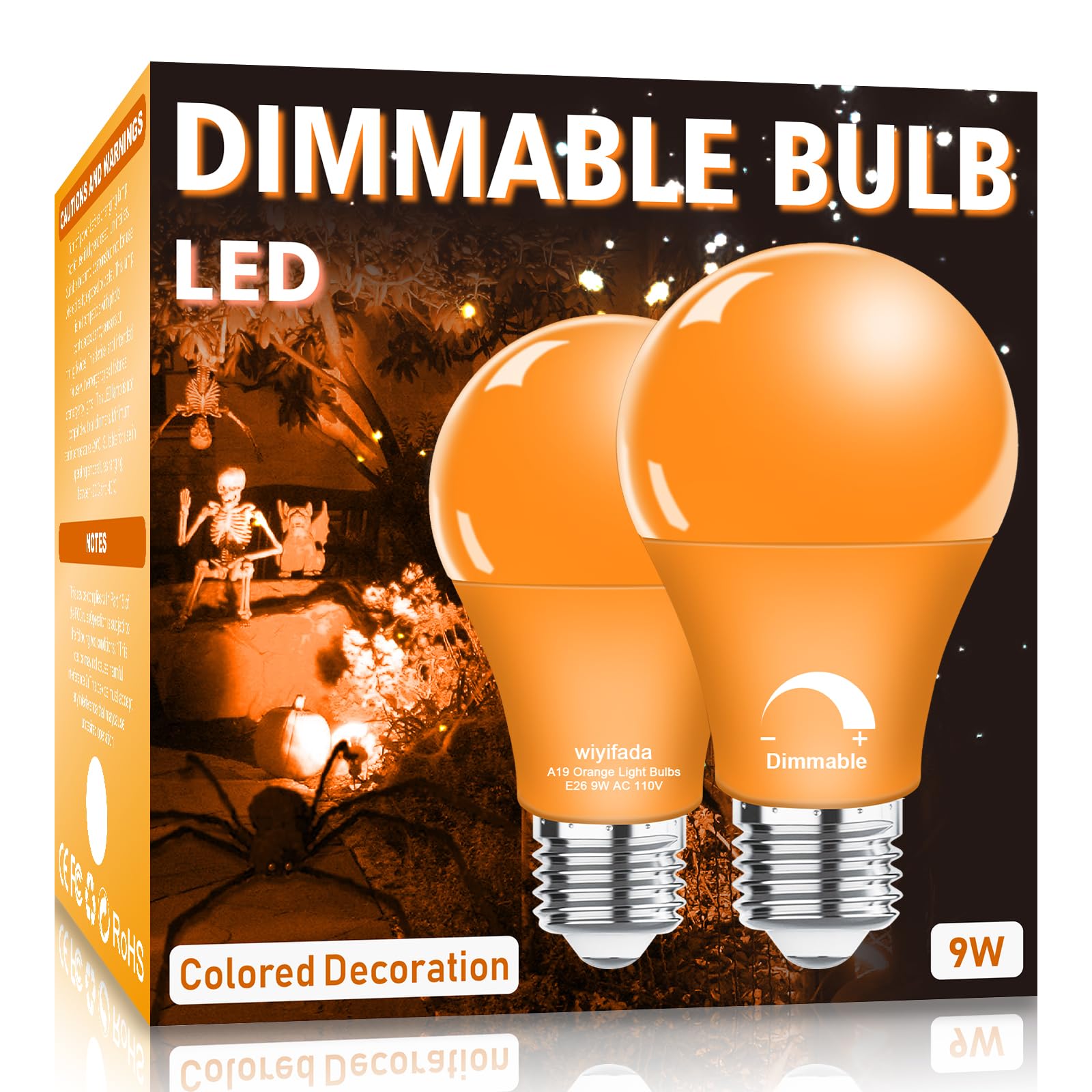 Wiyifada 2 Pack A19 Orange Led Light Bulbs, 9W Replacement For 100W, Halloween Decor