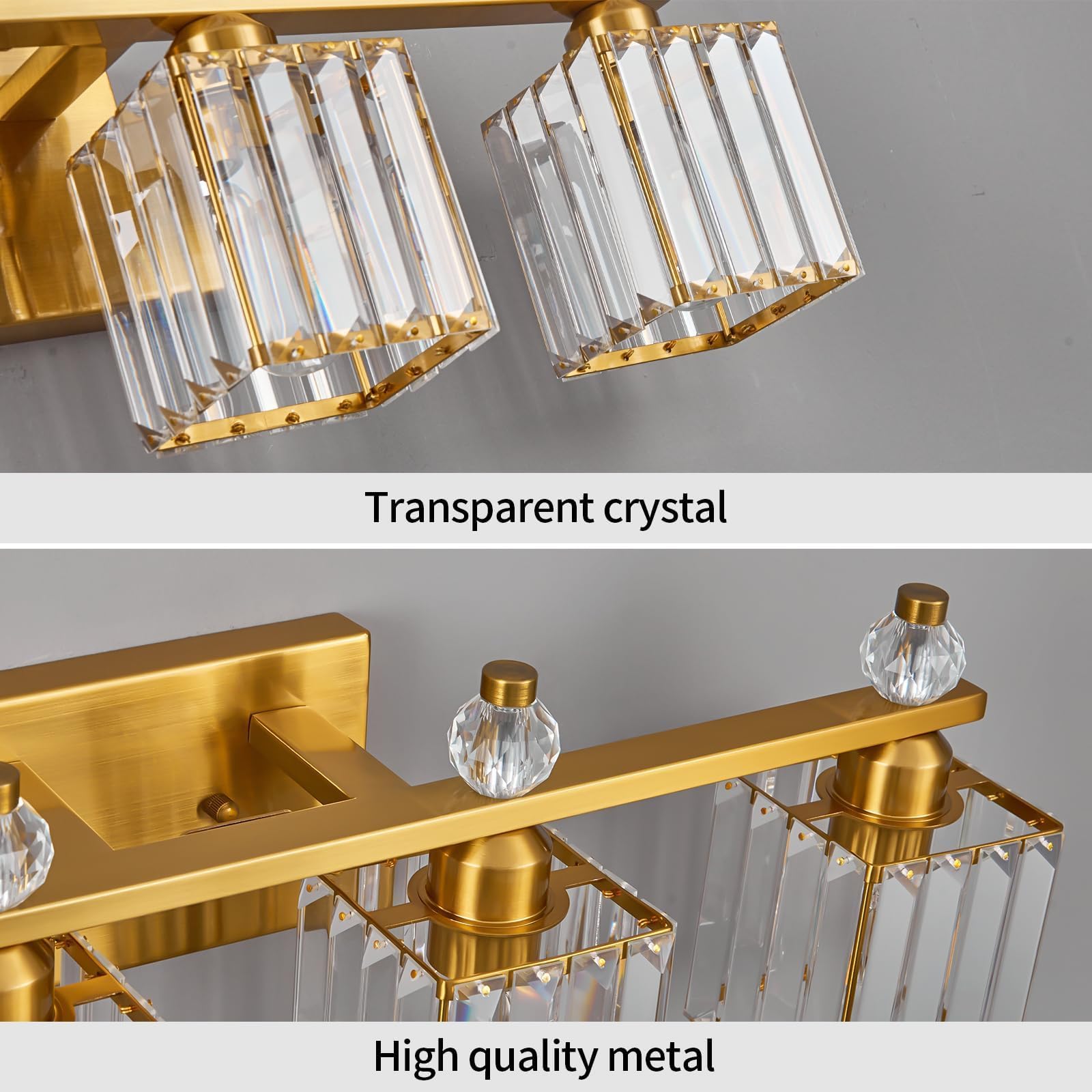 FDPBY 4-Light Modern Crystal Vanity Lights Gold Metal Bathroom Fixture Model 290
