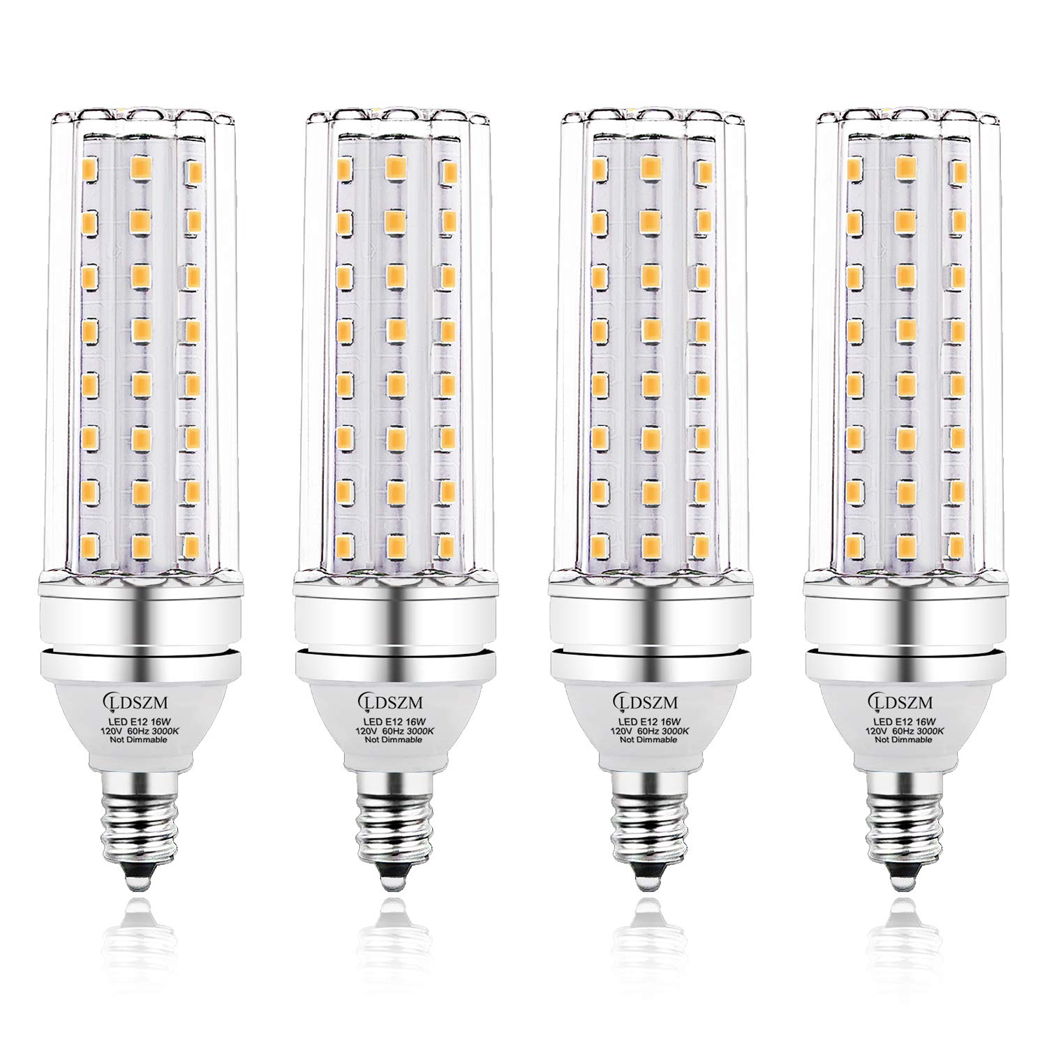 LDSZM E12 LED Candelabra Bulbs, 16W, 1400lm, Warm White 3000K, Pack of 4, Non-Dimmable, Aluminum