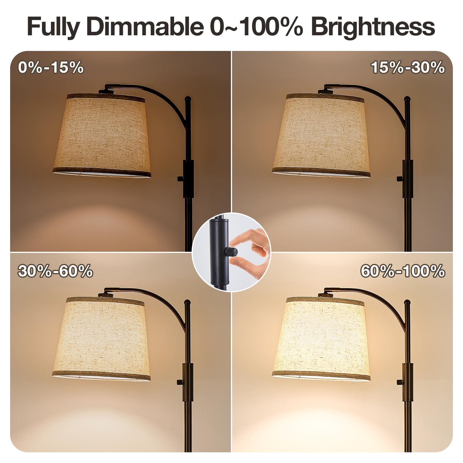 AIDENOEY Fully Dimmable Floor Lamp - Brown Standing Lamp with Rotary Switch & Linen Beige Shade, Model HYZC 0202, Includes 9W LED Bulb