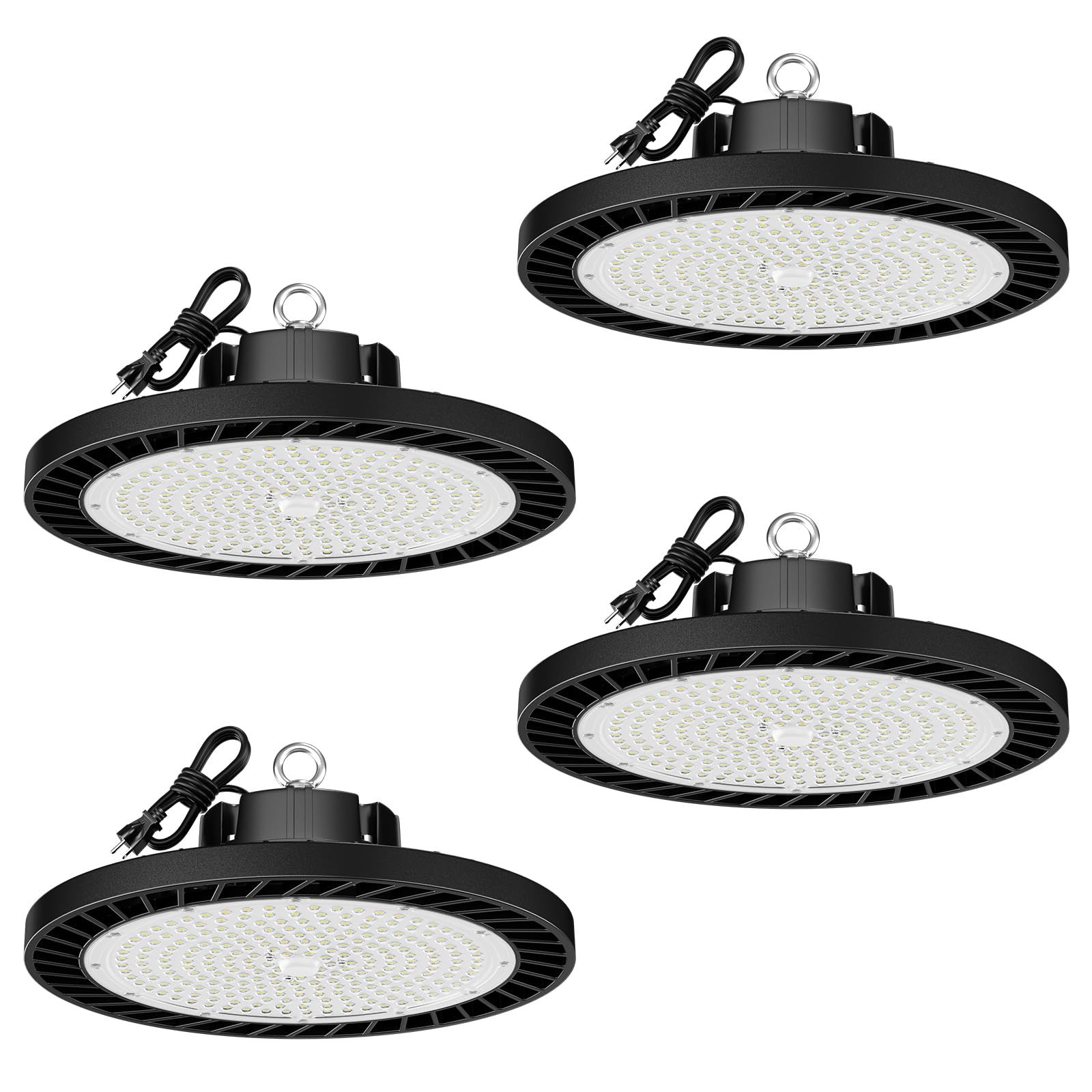lvsdak LED High Bay Lights 200W Super Bright 5000K Daylight  30000lm  Led Shop Lights (800W MH/HPS Eqv.) with US Plug 5ft Cable for Garage Plug & Play Lighting for Warehouse 4Pack