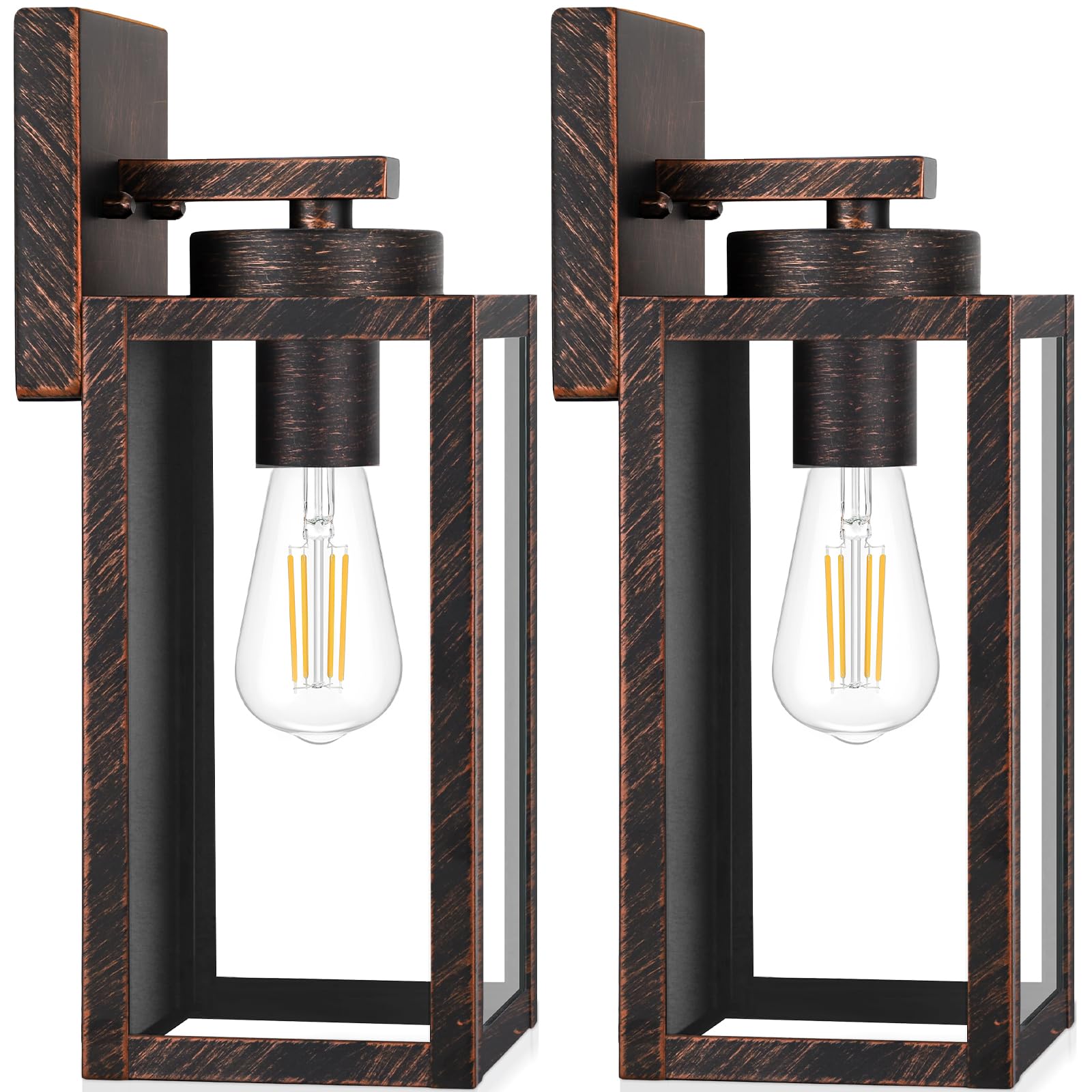 BesLowe 2-Pack Outdoor Wall Light Fixtures, Exterior Waterproof Wall Lanterns, Porch Sconces Wall Mounted Lighting with E26 Sockets & Glass Shades, Modern Wall Lamps for Patio Front Door, Brown