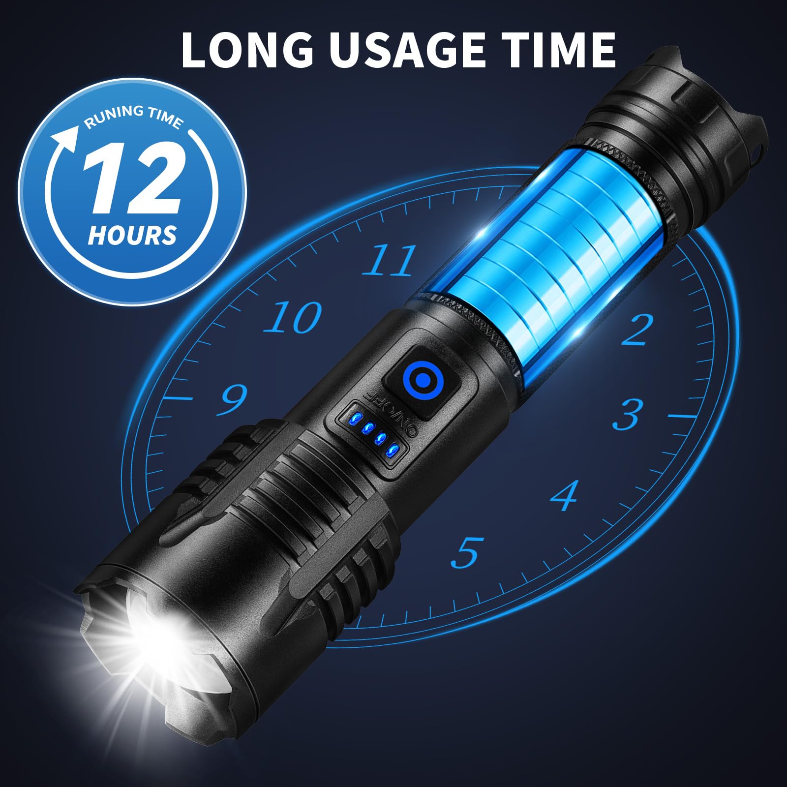 NiaoChao LED Rechargeable Flashlight, 99,000 High Lumens, 5 Modes, Waterproof, Aluminum, Black, Model P115