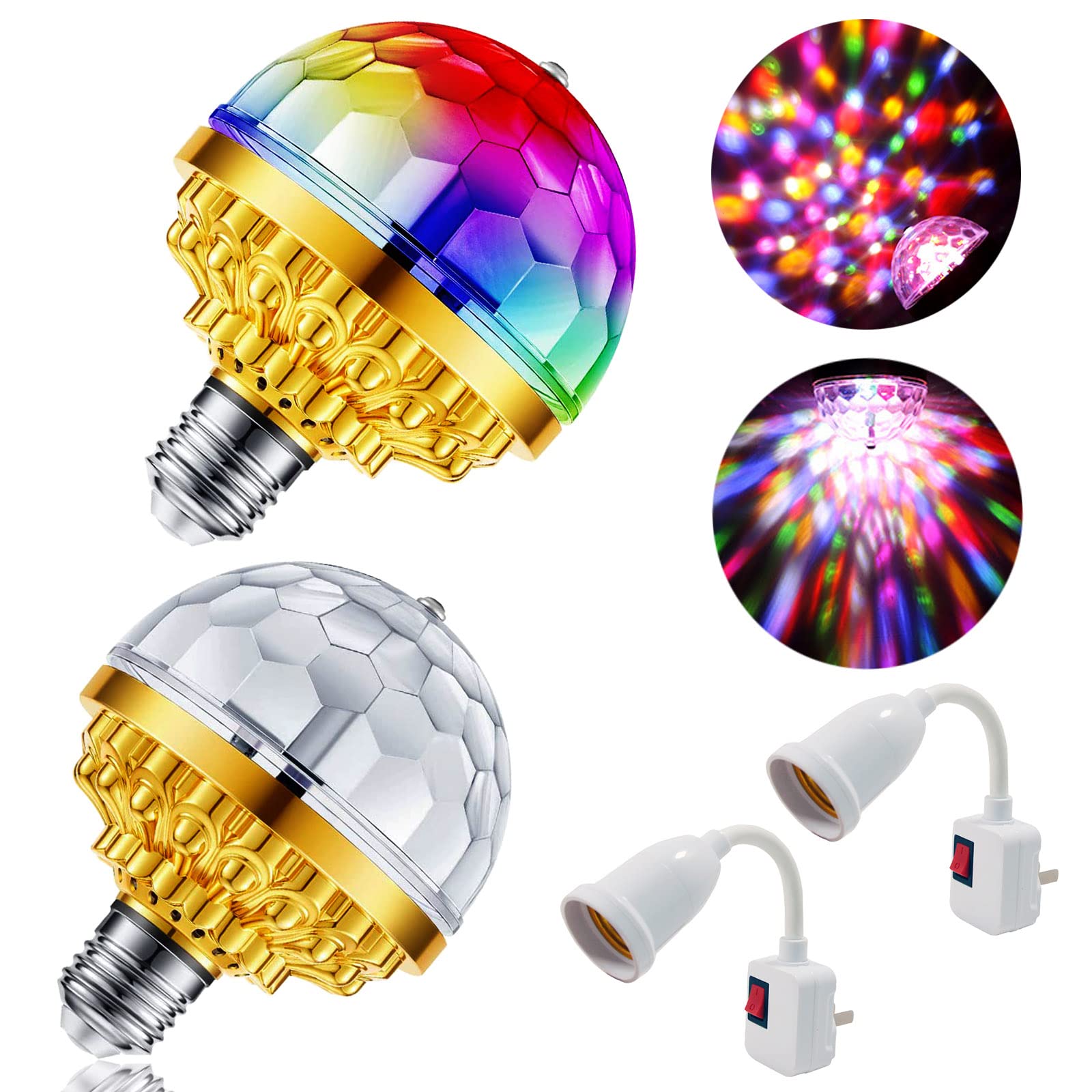 Mikwoab 2 Pack Colorful Magic Rotating Ball Light, Led Plug In Disco Ball Light, Rgb Disco Light Bulb, Party Lights Dj Disco Lights With Sockets For Home Room Dance Parties Bar Karaoke