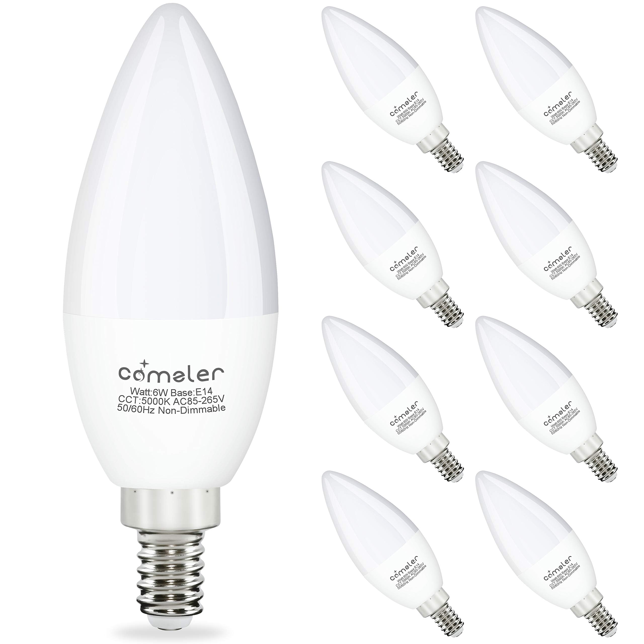 Comzler E12 Led Bulb Candelabra Led Light Bulbs, 60W Equivalent, Daylight 5000K Ceiling Fan Light Bulbs 600Lm, Type B Shape Chan