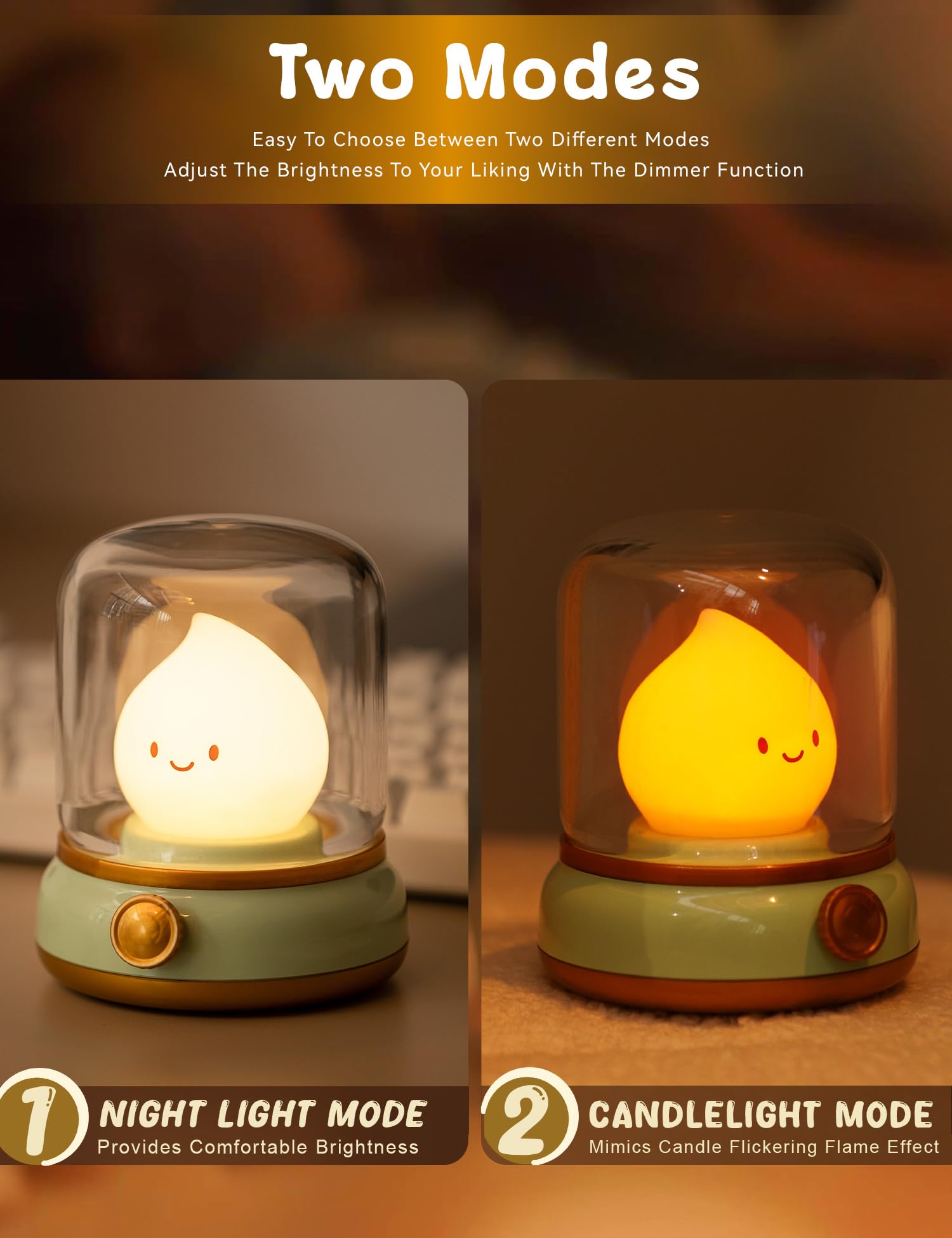 Wanidea Cute Chibi Flame Lamp, Anime Cozy Lights, Retro Rechargeable Night Light, Decor, Smoko Light, Cute Desk Accessories, Gif