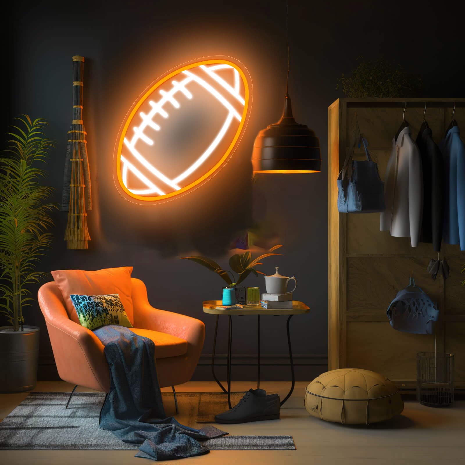 Football Neon Sign For Wall Decor, Dimmable Football Led Signs, Football Shaped Neon Light Rugby Neon Lights For Man Cave, Teens, Boys, And Girls' Bedrooms And Game Rooms Decor Football Fans Present