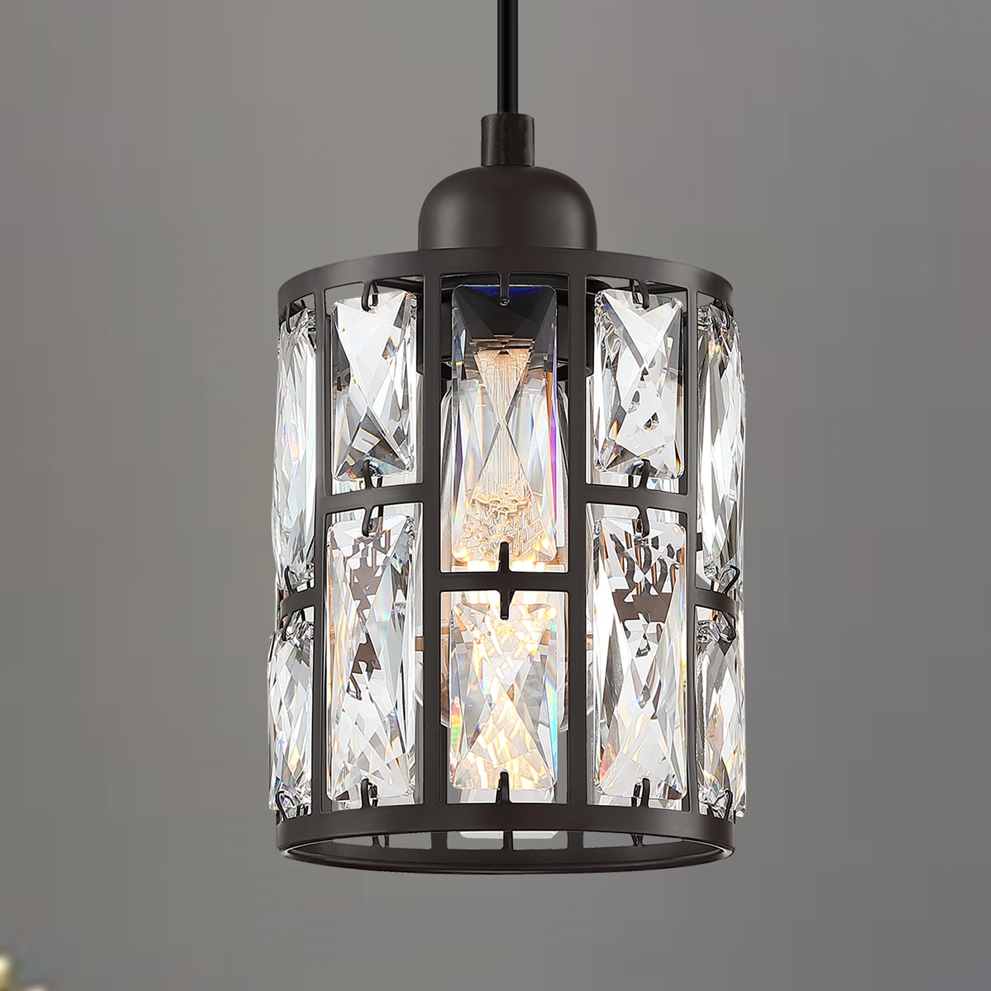 Dolaimy House 3 Pack 1 Light Modern 5.3 Crystal Hanging Kitchen Island Ceiling Pendant Light Fixture Oil Rubbed Bronze Finish For Bar  Dining Room Over