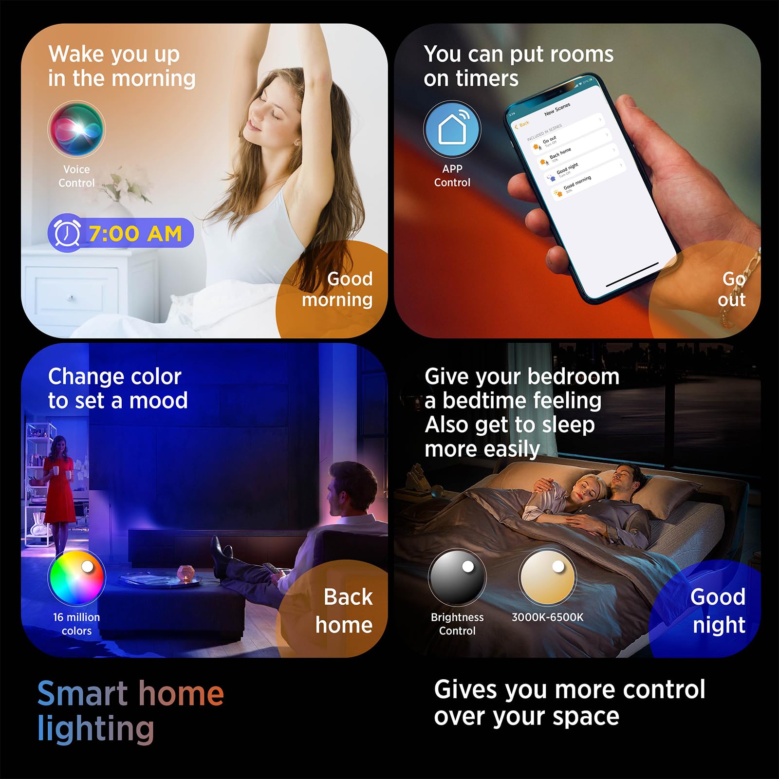 TALOYA Smart Ceiling Light Flush Mount LED, Dimmable, 12 Inch, RGB, White, Model WB3S