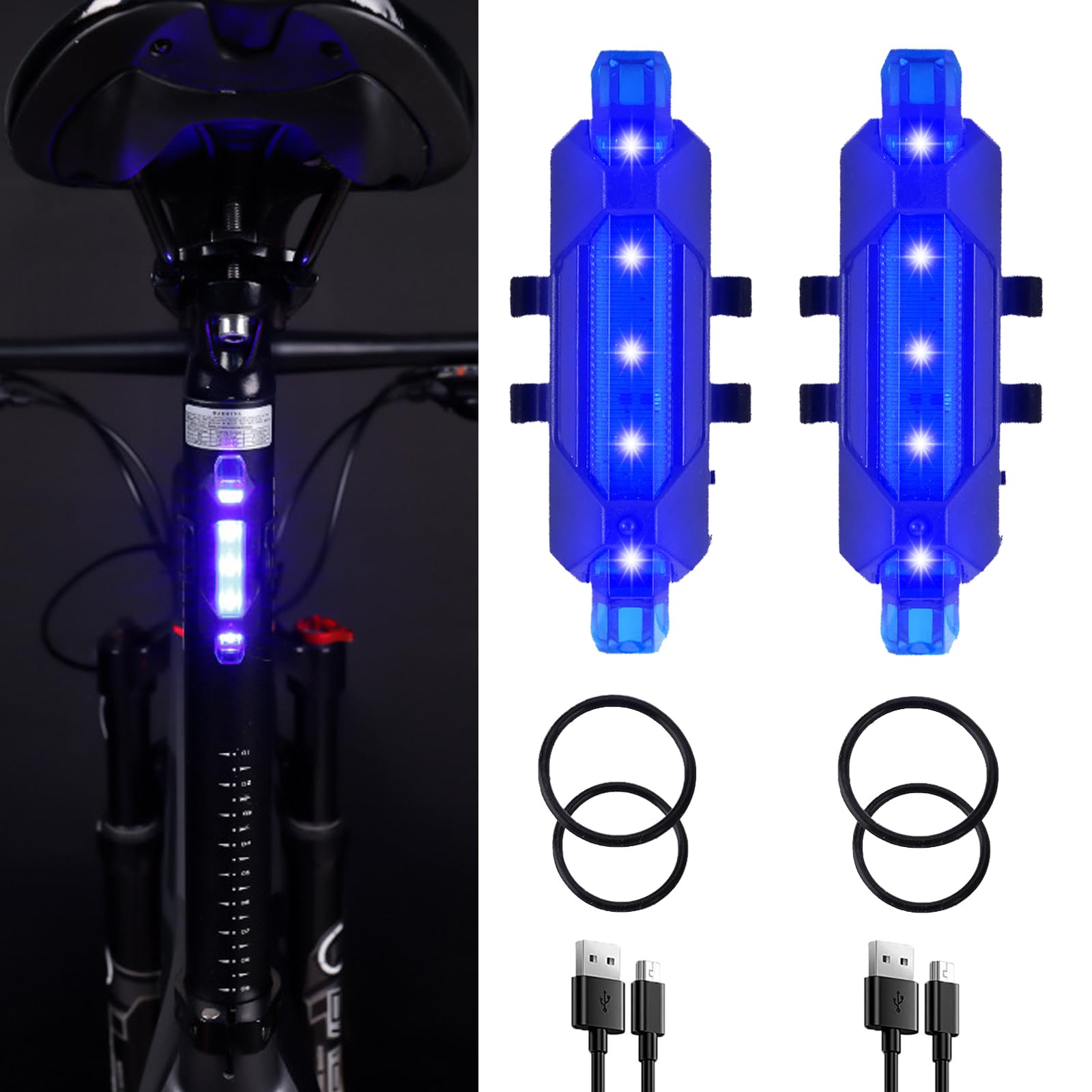 YUERWOVER 2 Pack USB Rechargeable LED Bicycle Rear Lights Cycling Bike Taillight Seat Back Safety Lamp Night Riding Essential Wa