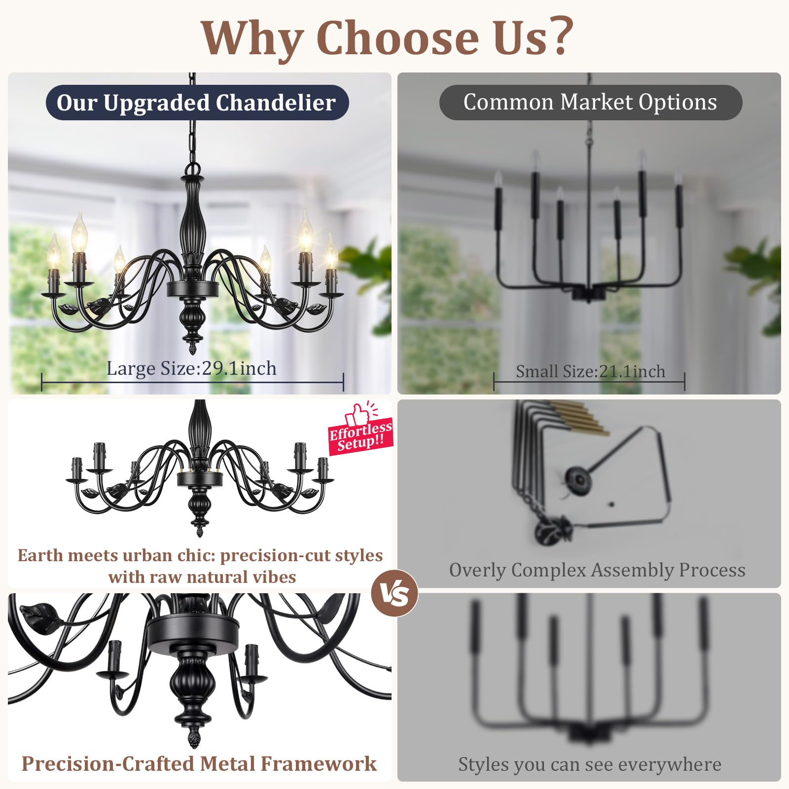 29 Black Chandelier For Dining Room  Modern Farmhouse 6-Light Light Fixture Hanging  Industrial Kitchen Lighting Fixtures With Leaf  Vintage Chandeliers Over Table For Bedroom Foyer Living Room