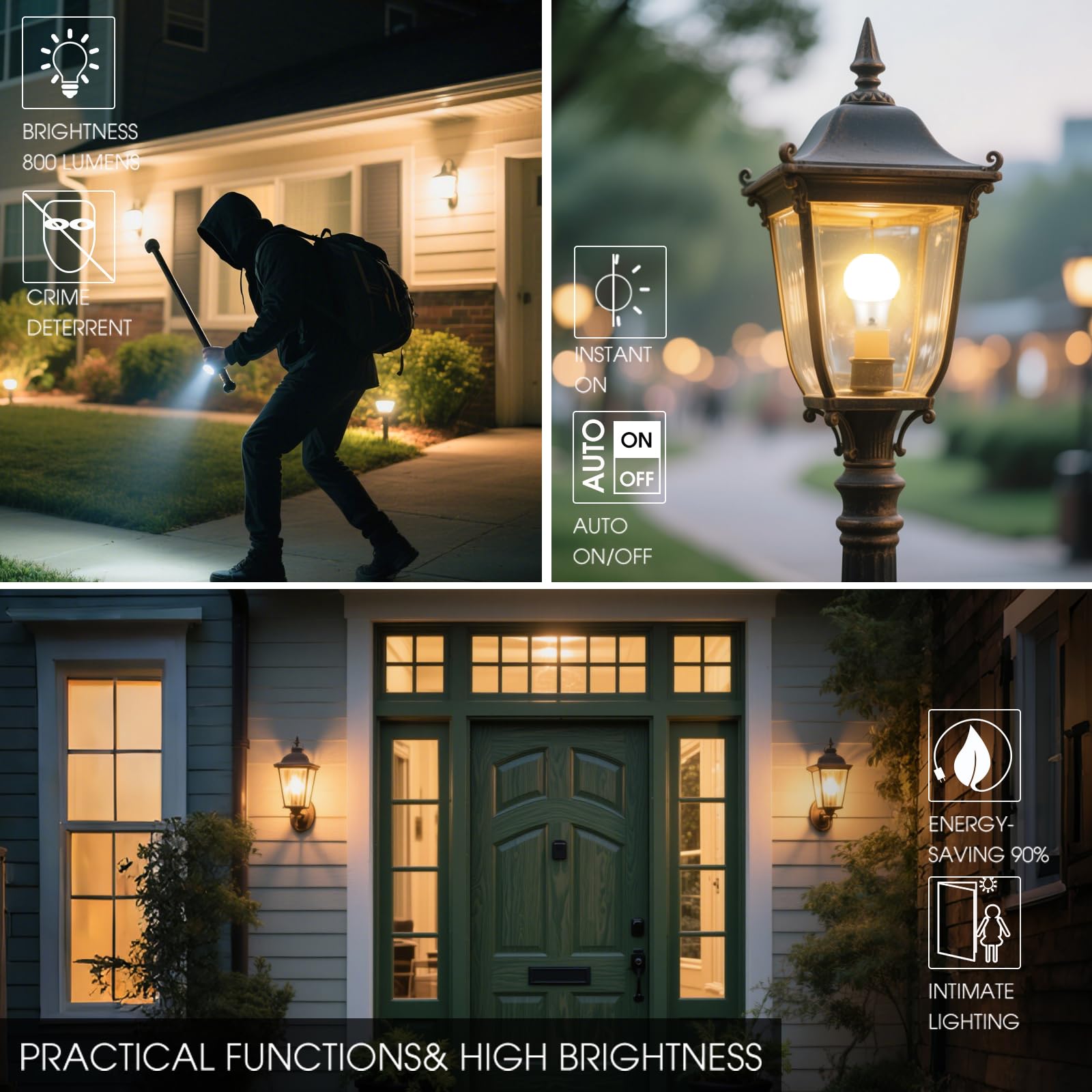 E ENERGETIC LIGHTING Dusk to Dawn LED Outdoor Light Bulb, 9W 1100 Lumens, Warm White 3000K, E26 Base, Automatic On/Off