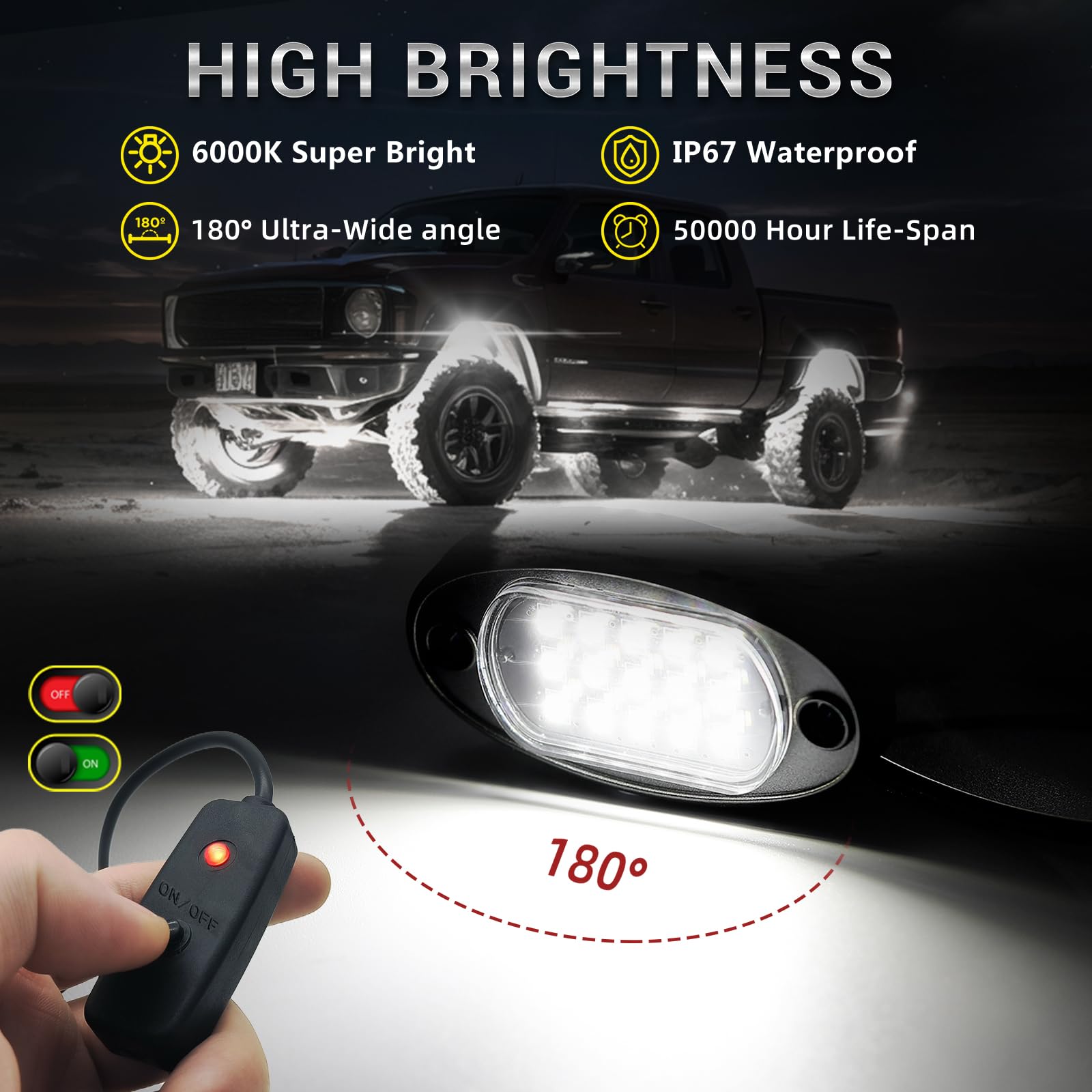12 Pods Pure White Led Rock Lights With Extension Wires  6500K Super Bright White Underglow Kit For Truck Trailer Offroad Pickup Sxs Utv  Ip67 Waterproof Under Trailer Lighting