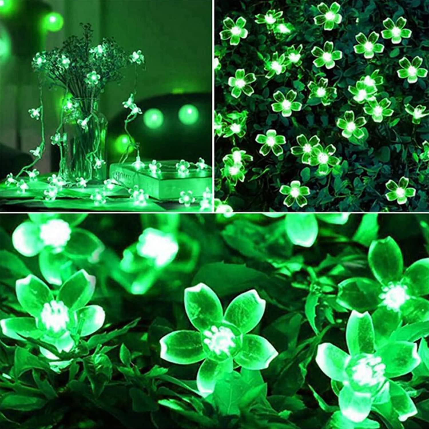 Flower String Lights Battery Operated Cherry Blossom Halloween Fairy Lights 30Led Indoor Outdoor Waterproof Decoration For Christmas Camping,Garden Fence,Birthday,Wedding Party,Bedroom (Green)