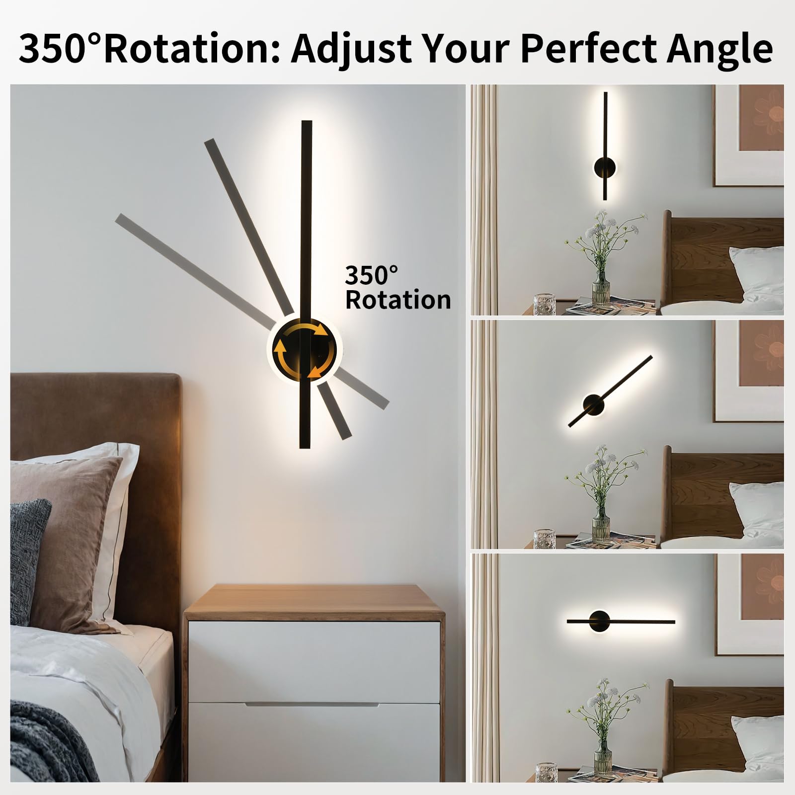 Lumiquesce Wireless Wall Sconce, Dimmable LED Lamp, 24 Inch, Black, Model 7105, Rechargeable with Remote Control