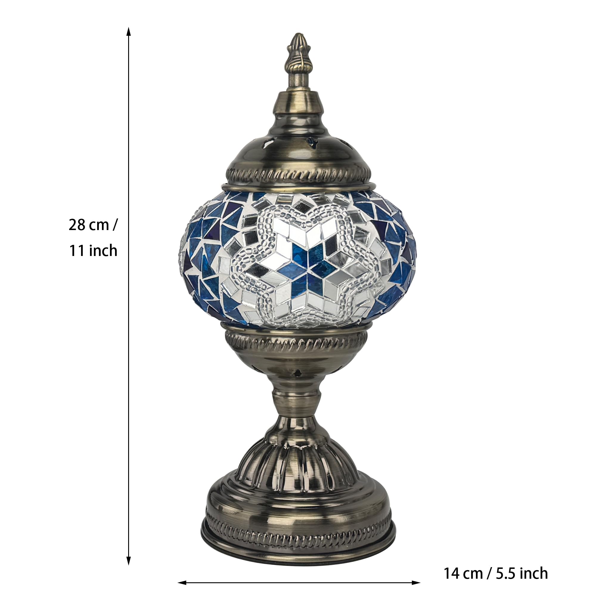 GOGERS Moroccan Table Lamp with Handmade Mosaic Glass Shade, Tiffany Style, Blue White, Model GS-HH-Y8