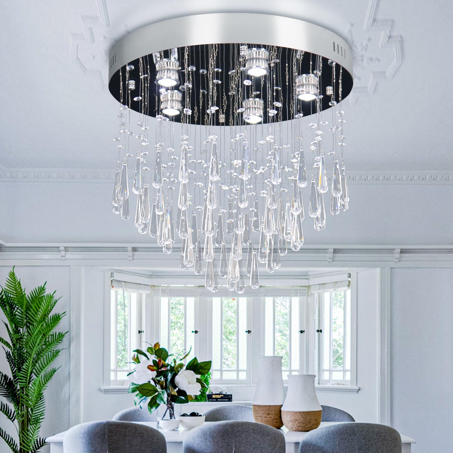 Finktonglan 5-Lights Modern Chandelier K9 Crystal Chandelier Light Fixture Modern Flush Mount Ceiling Light Fixtures Raindrop Ch