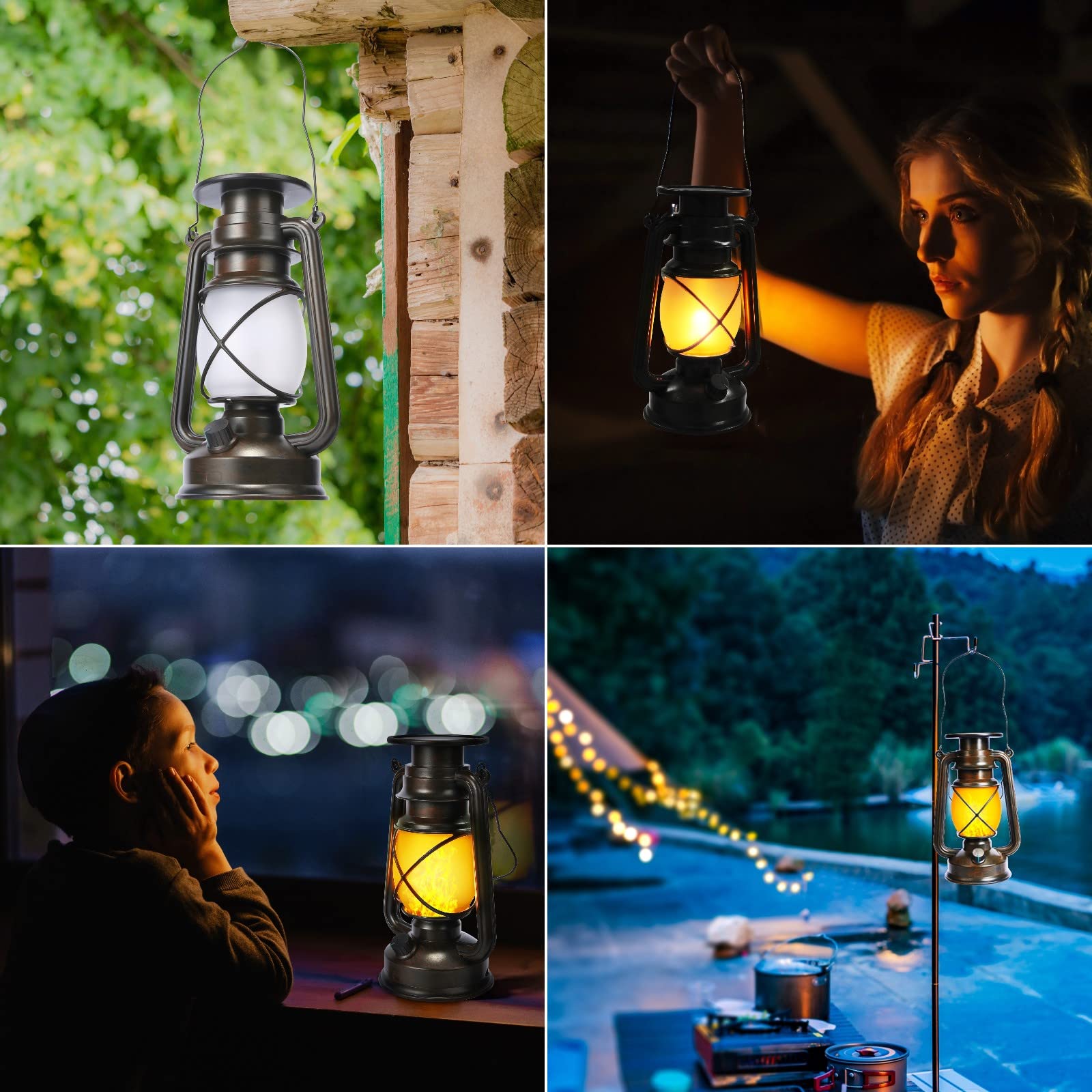 Toodour Solar Lanterns 2 Pack - Waterproof Vintage Lights with Flickering Flame, Warm White, Outdoor Decor for Camping and Yard