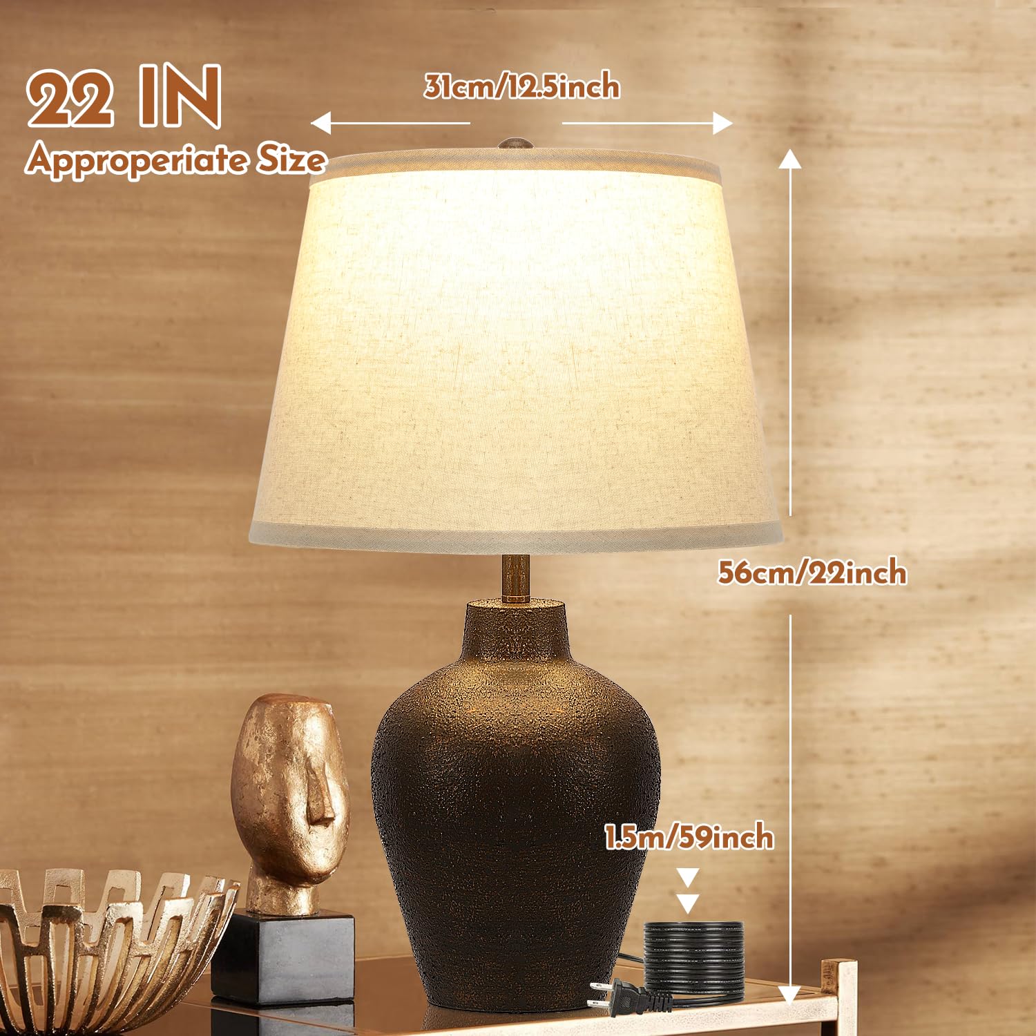 BrightWe Touch Control Table Lamp Set of 2, Brass Gold Base, Modern Design, Medium Size, White, Model QL5055