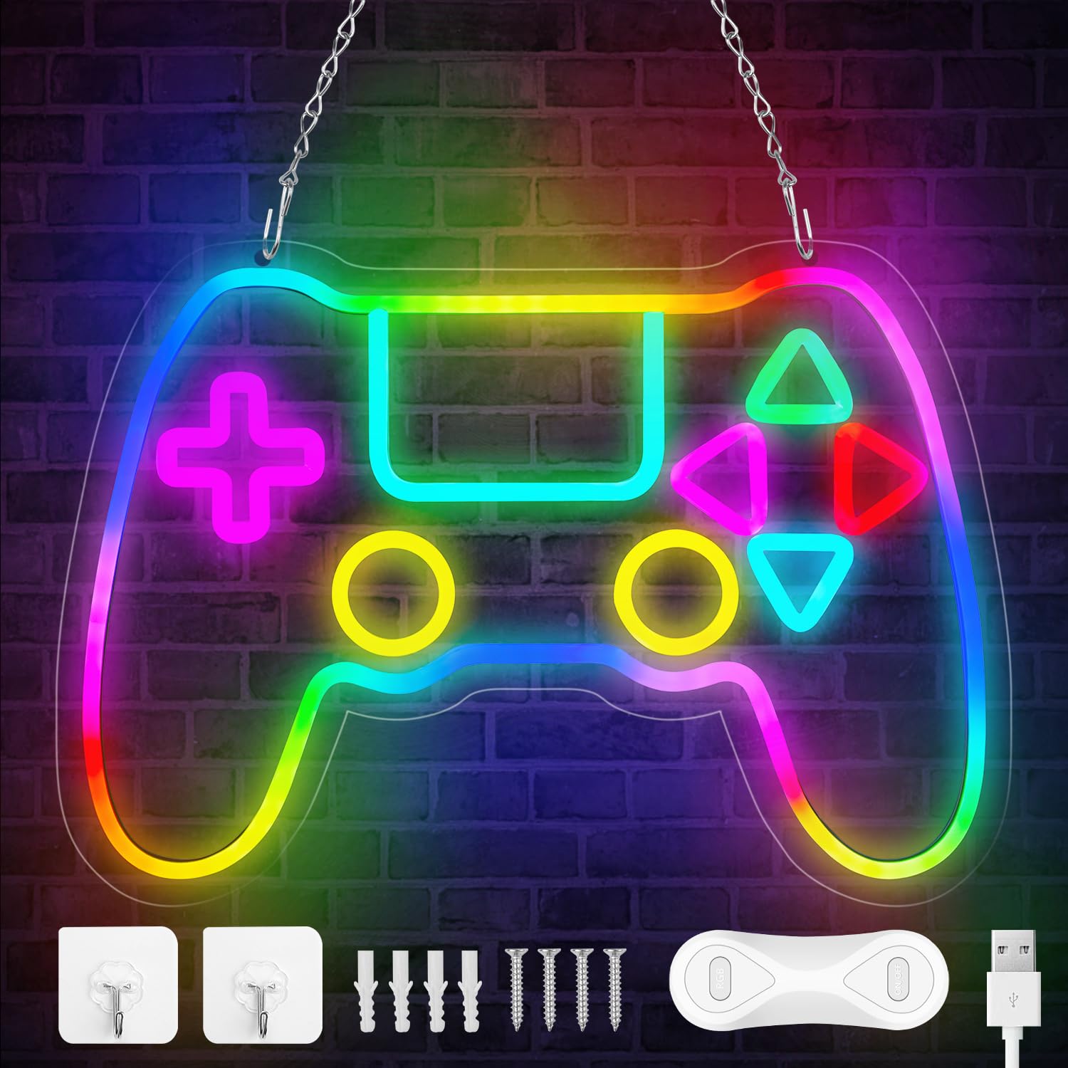 Qusea Gamer Neon Sign Gamepad RGB LED Lights 16 x 11 in Acrylic Gamepad-1 Model Dengpai