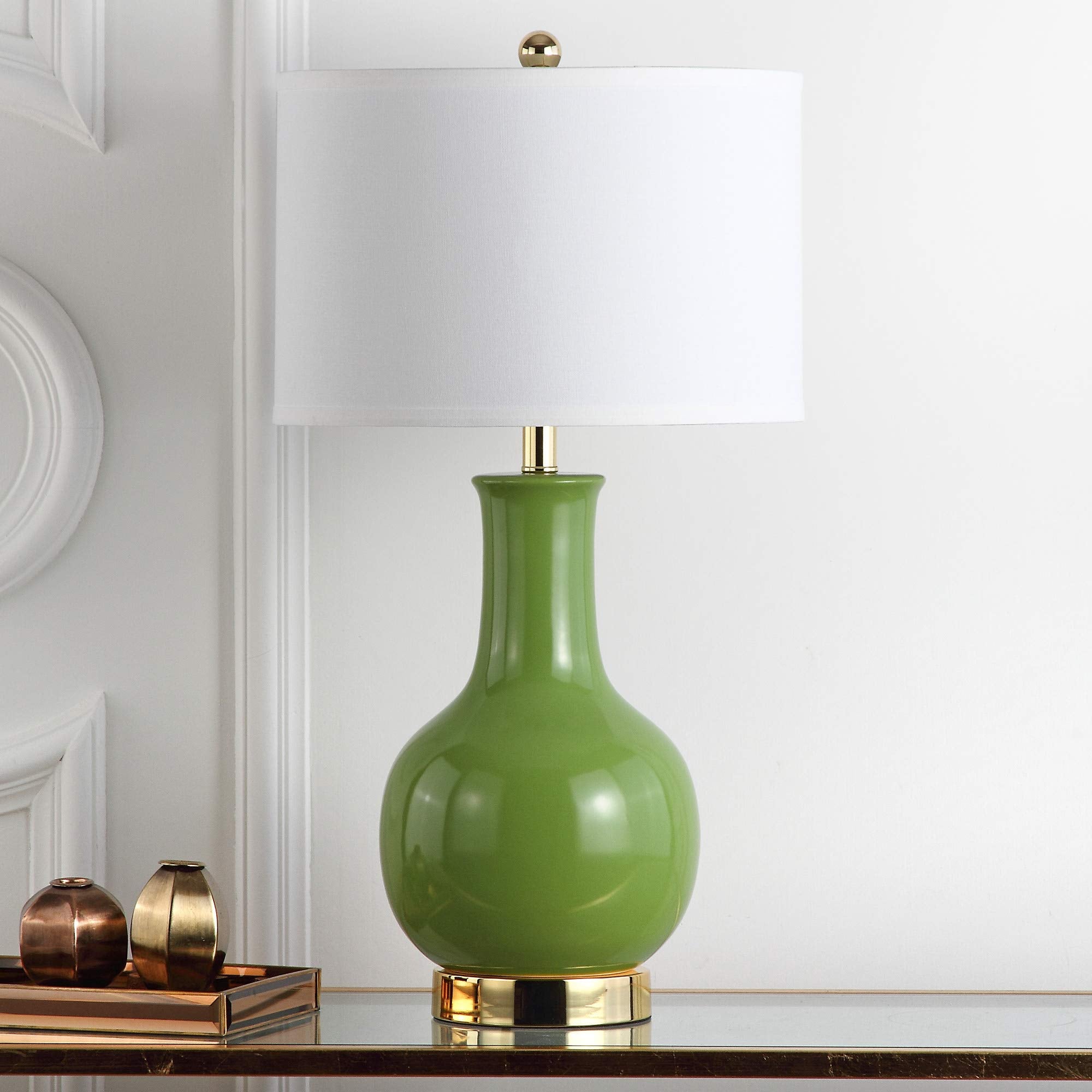 Safavieh Lighting Collection Paris Modern Green Ceramic 28-Inch Bedroom Living Room Home Office Desk Nightstand Table Lamp (Led