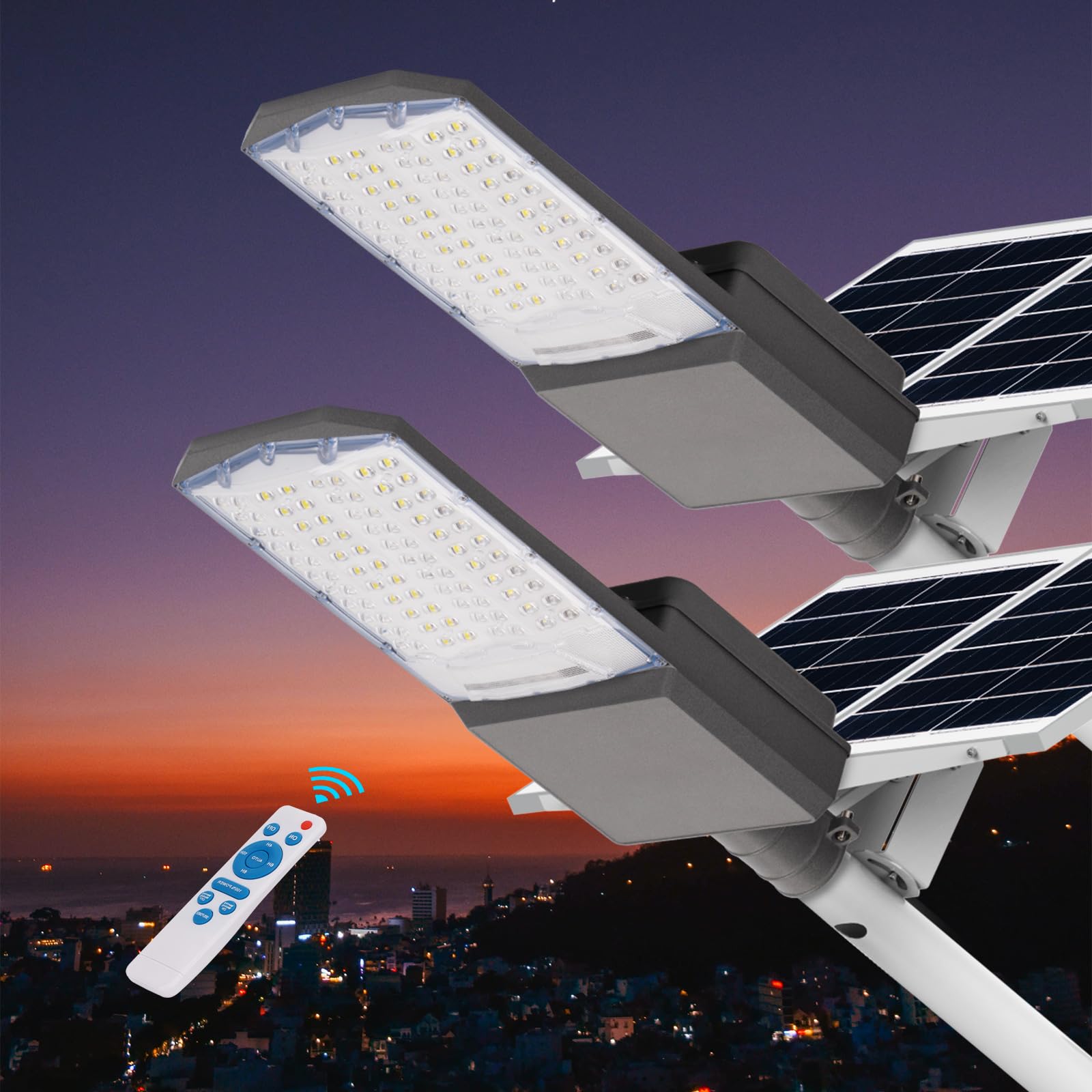 Langy 800W Solar Street Light 2-Pack, Ip67 Waterproof, 80000Lm, Remote Control, Outdoor Lighting