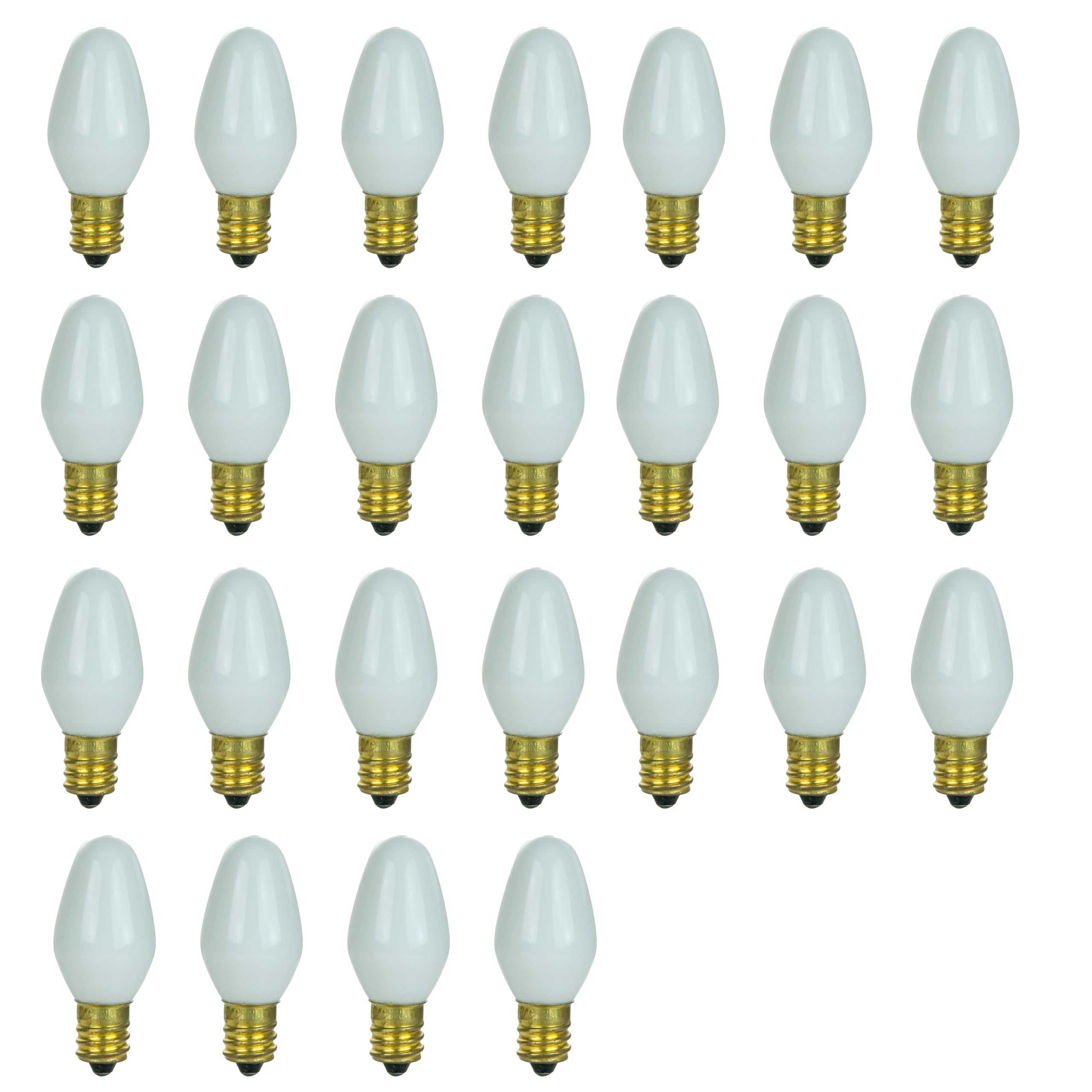 Sunlite 7 Watt C7 Incandescent Bulb, Candelabra E12 Base, White, 25 Count, Model 01285