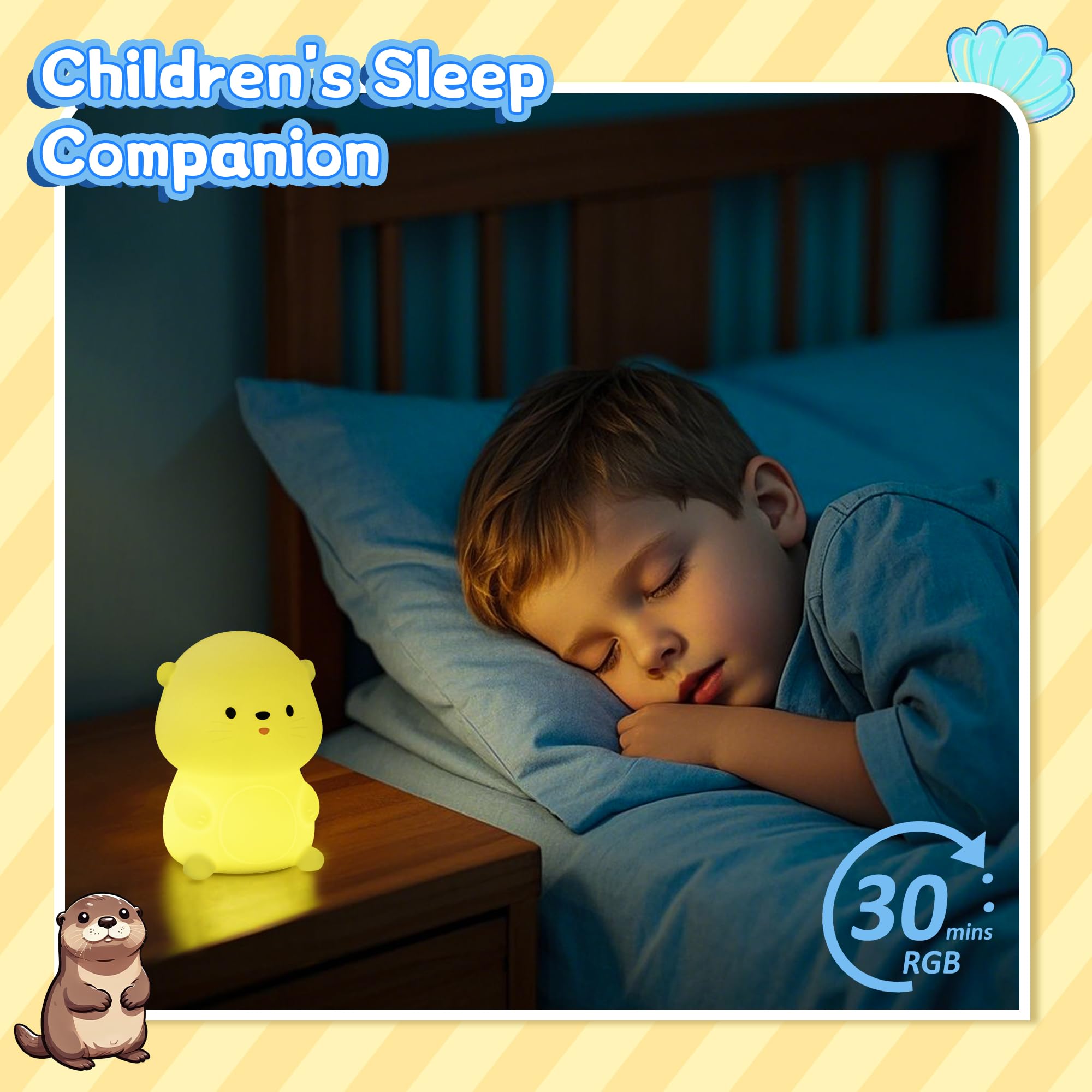 Attivolife Otter Night Light For Kids  Cute Sea Otter Silicone Lamp  Protable Nursery Table Lamp With 7 Color & Dimmable & Timer  Toddler Room Decor Gifts For Baby Children Teen Birthday Christmas