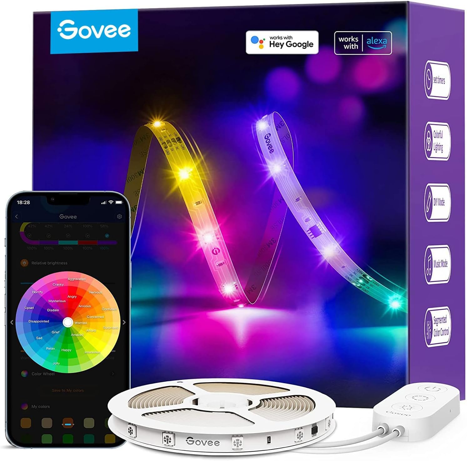 Govee RGBIC LED Strip Light, 16.4ft, Smart WiFi, Works with Alexa & Google Assistant, Model H618A