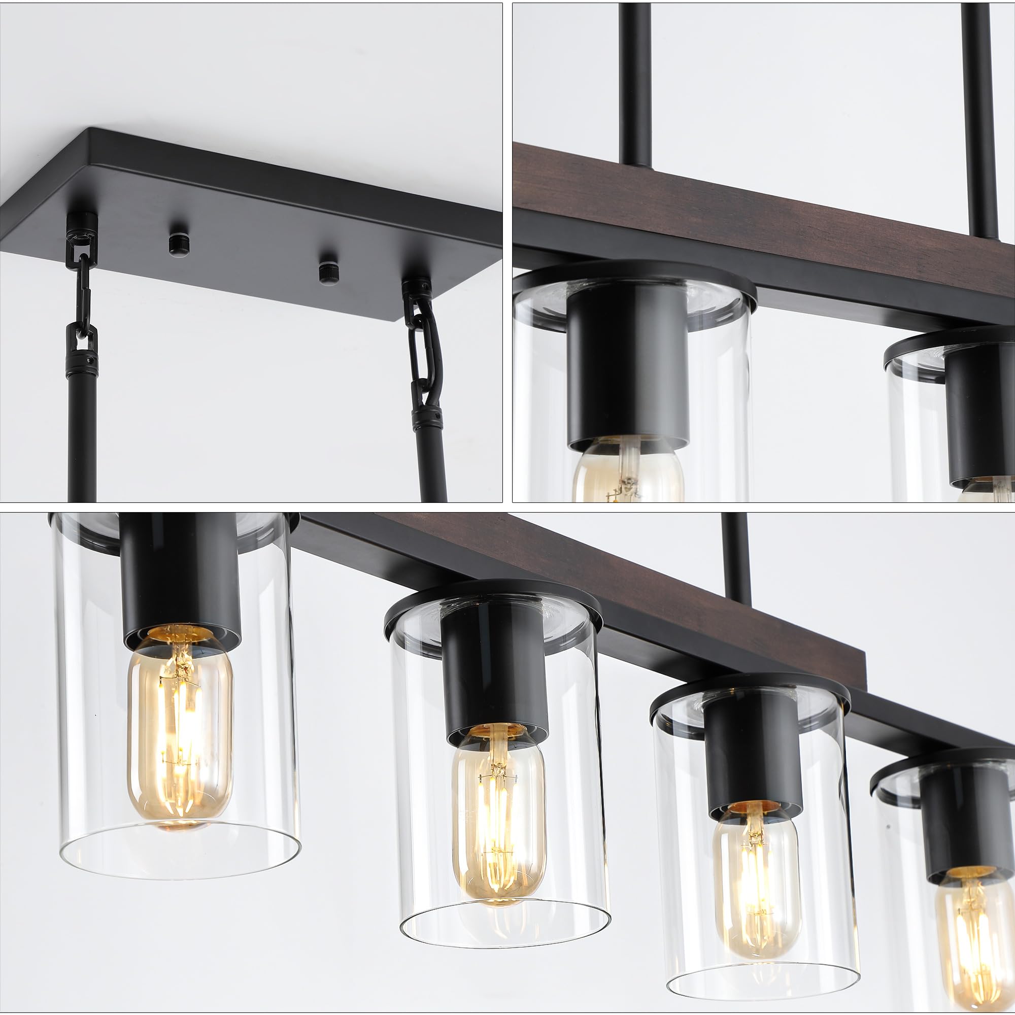 Mecgirn 4 Light Linear Chandelier - Black Metal Pendant Light Fixtures for Dining Room and Kitchen Island, Model D0016-4