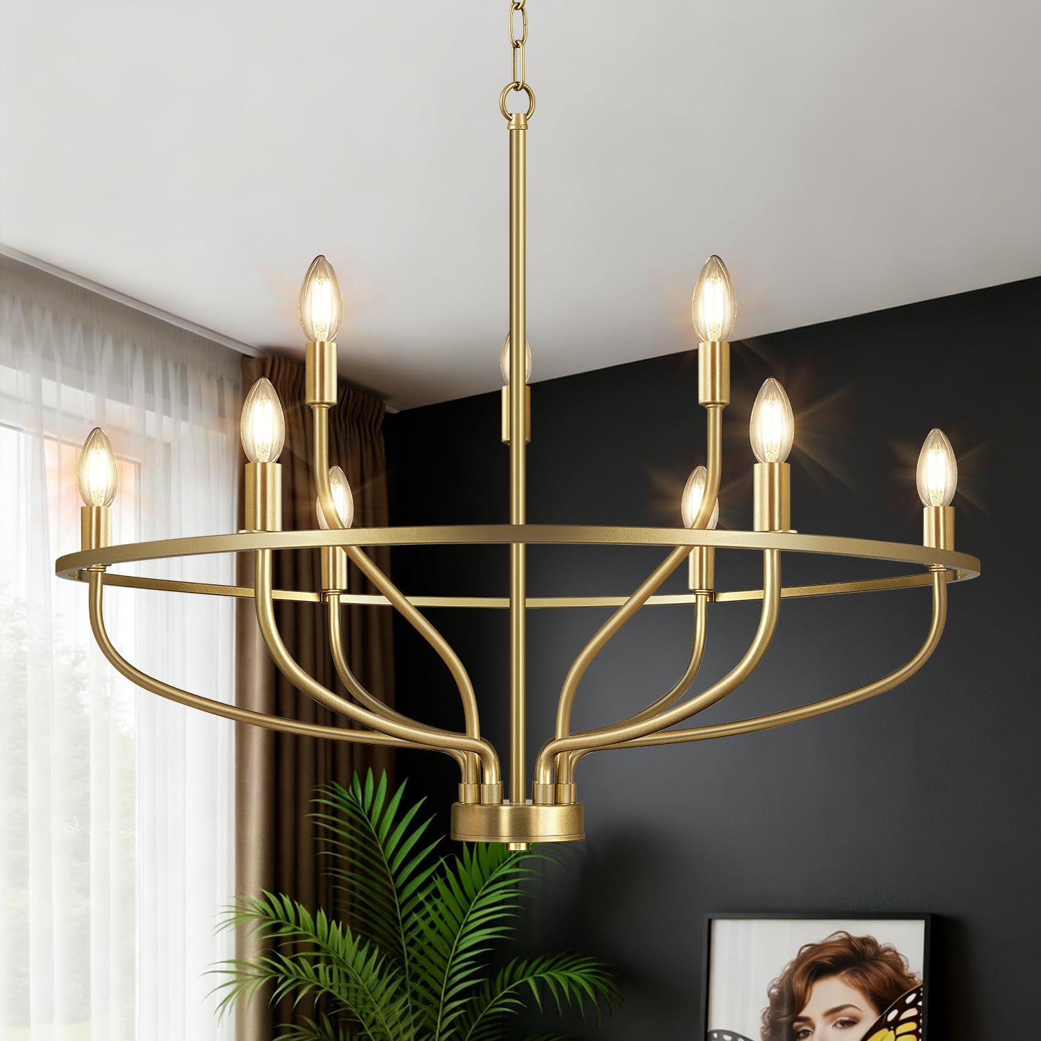 30 Gold Chandelier  9-Light Modern Farmhouse Chandelier For Dining Room Lighting Fixtures Hanging  Candle Chandelier Light For Living Room  Kitchen Island  Bedroom And Entryway (Bulbs Not Included)