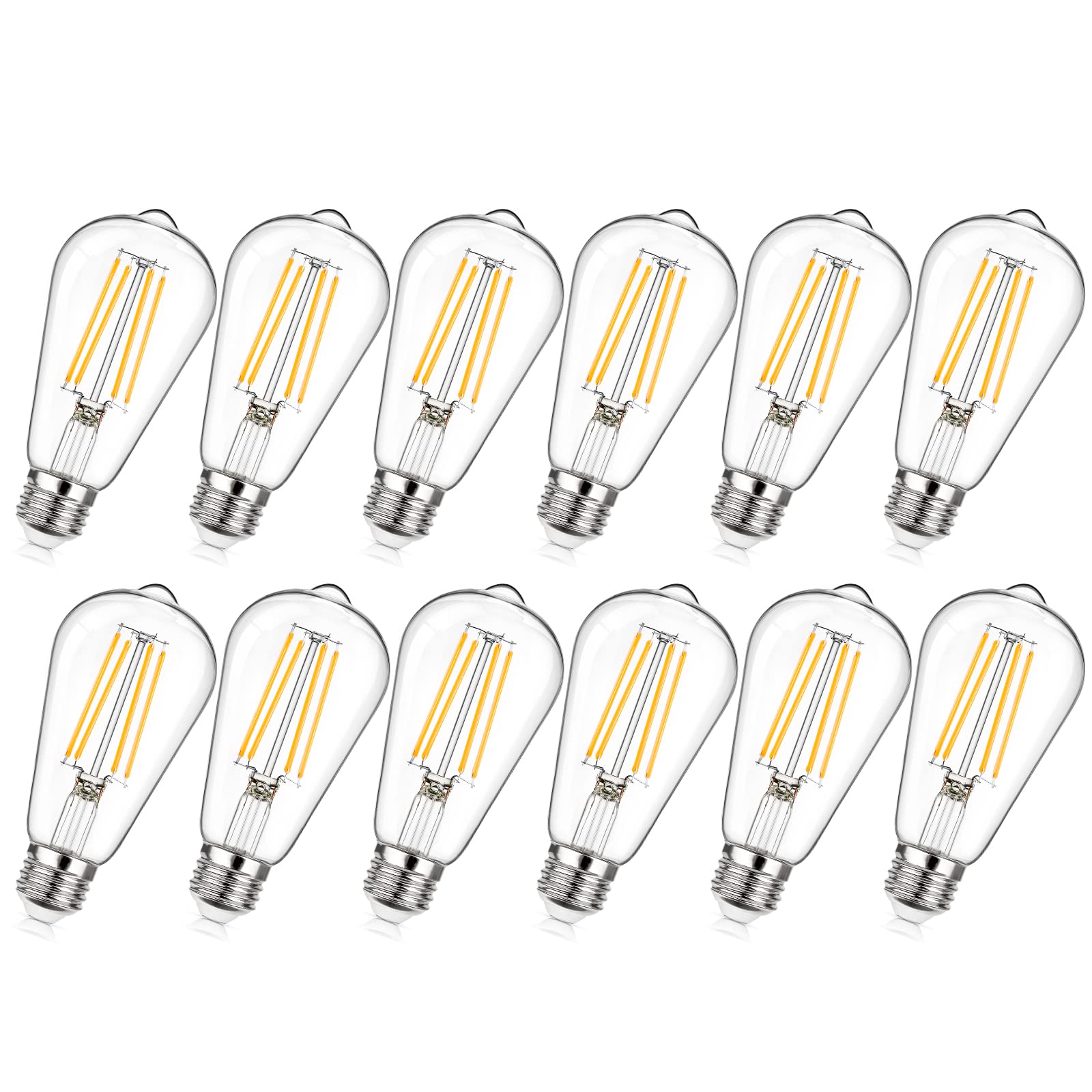 Maxvolador 12-Pack Dimmable Vintage Led Edison Bulb 60W Equivalent, 6W 850Lumens Warm White 2700K St58 Antique Filament Light Bu