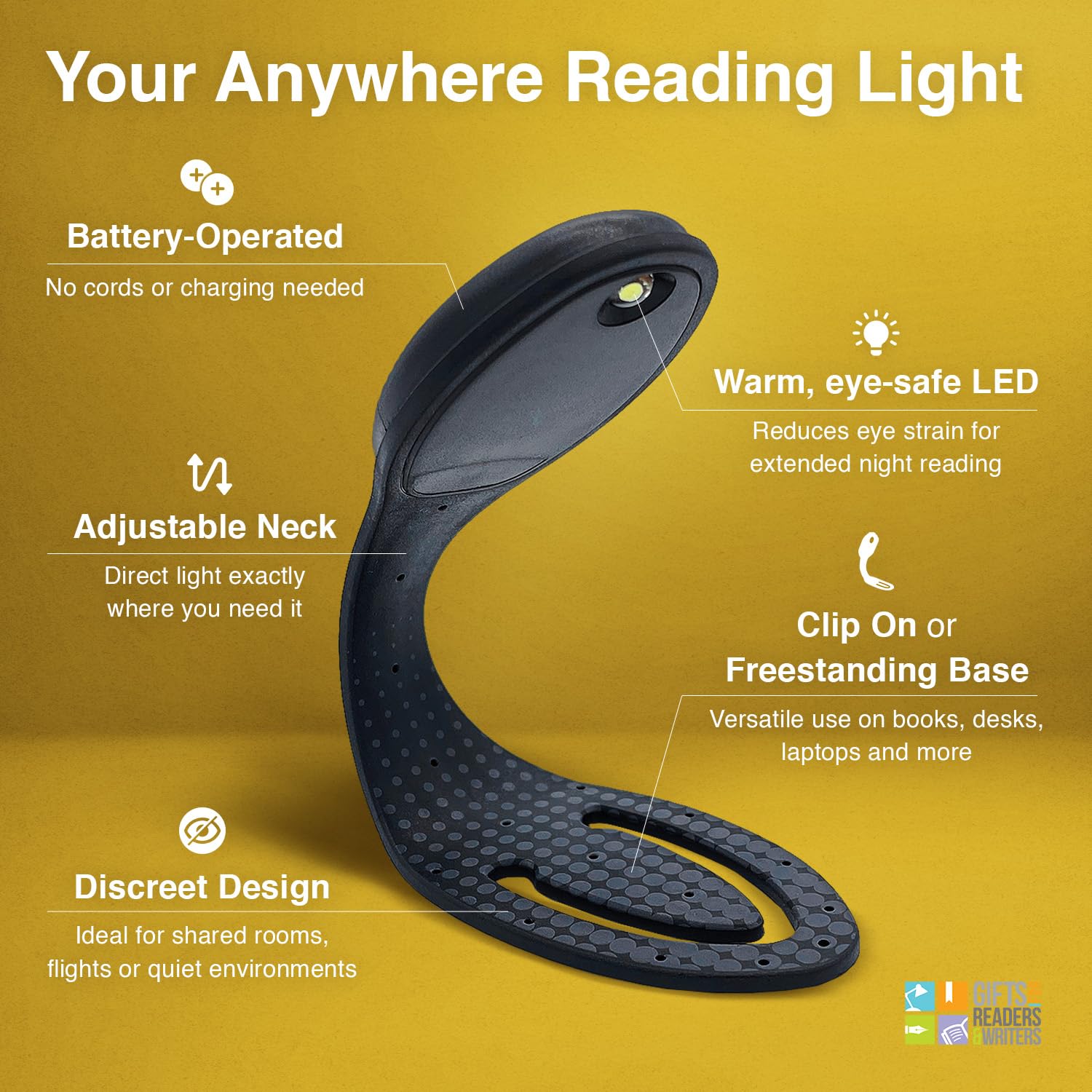 Gifts for Readers & Writers Flexilight Reading Light - LED Clip-On Bookmark Lamp, Black, Model 2, Ideal for Children and mature-themeds