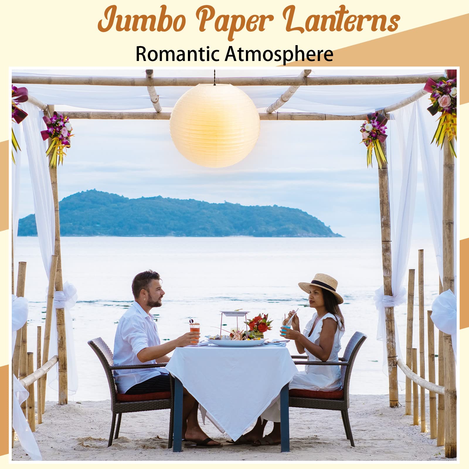 Lanties 30in Jumbo Round White Paper Lanterns - 2 Pcs Hanging Ball Luminary for Wedding, Bridal Shower, Birthday Decoration