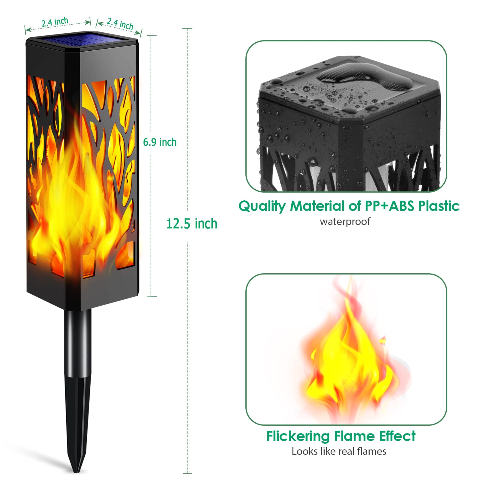 TomCare Solar Lights - Outdoor Flickering Flames, Waterproof Plastic, Yellow, Solar Powered Garden Torch Lights for Yard and Patio