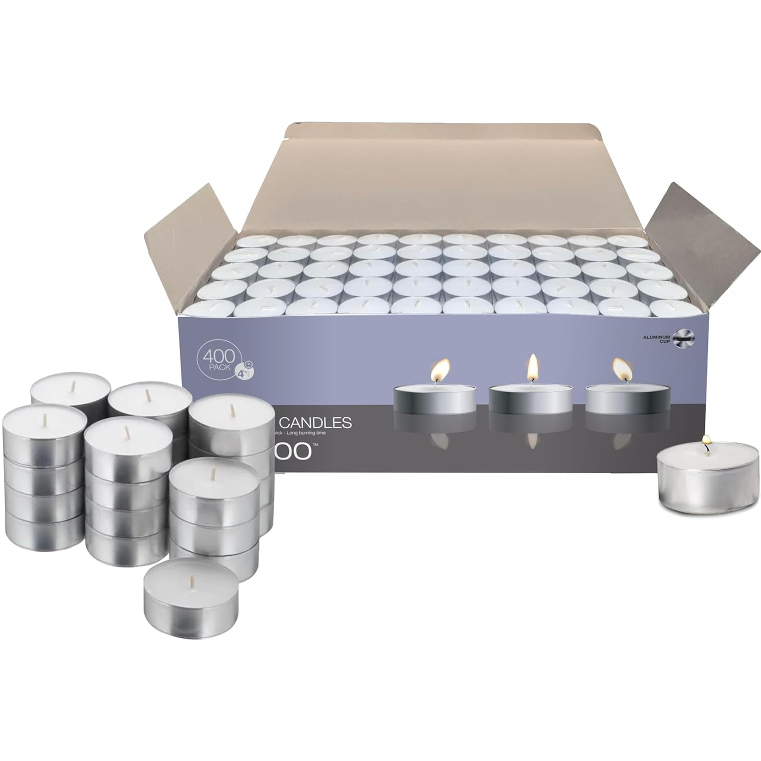 Parnoo White Tea Light Candles, 400 Pcs – 4.5-Hour Long Burn Time Small Candles, No Soot, Unscented With Cotton Wick In Metal Cups – Bulk Pack Of Candles For Romantic Dinners, Weddings, Spas, & Hotels