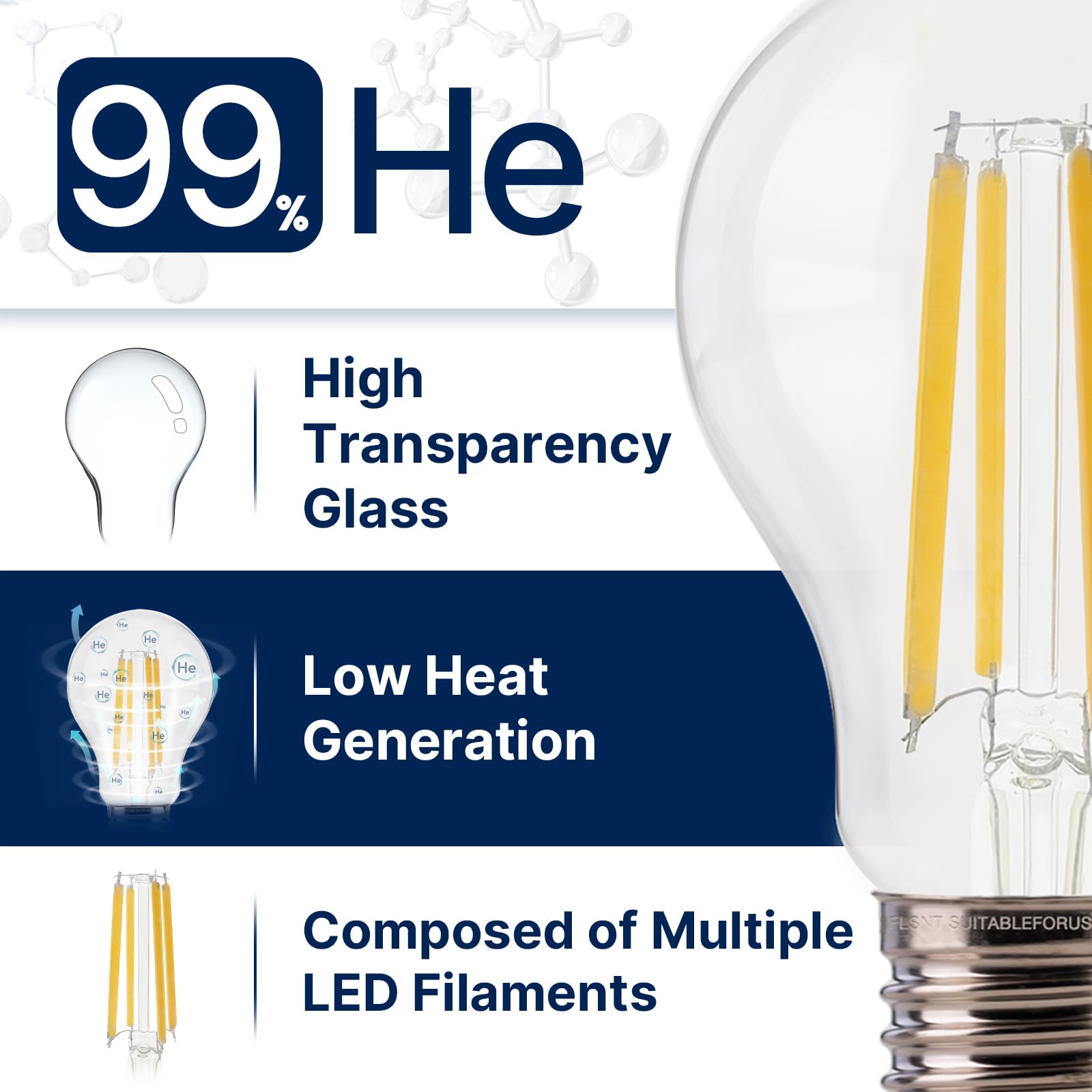Flsnt 100W Equivalent A19 Led Light Bulbs, Efficient 12W, 1600Lumens, 2700K Soft White, Cri82, E26 Base Led Filament Light Bulbs