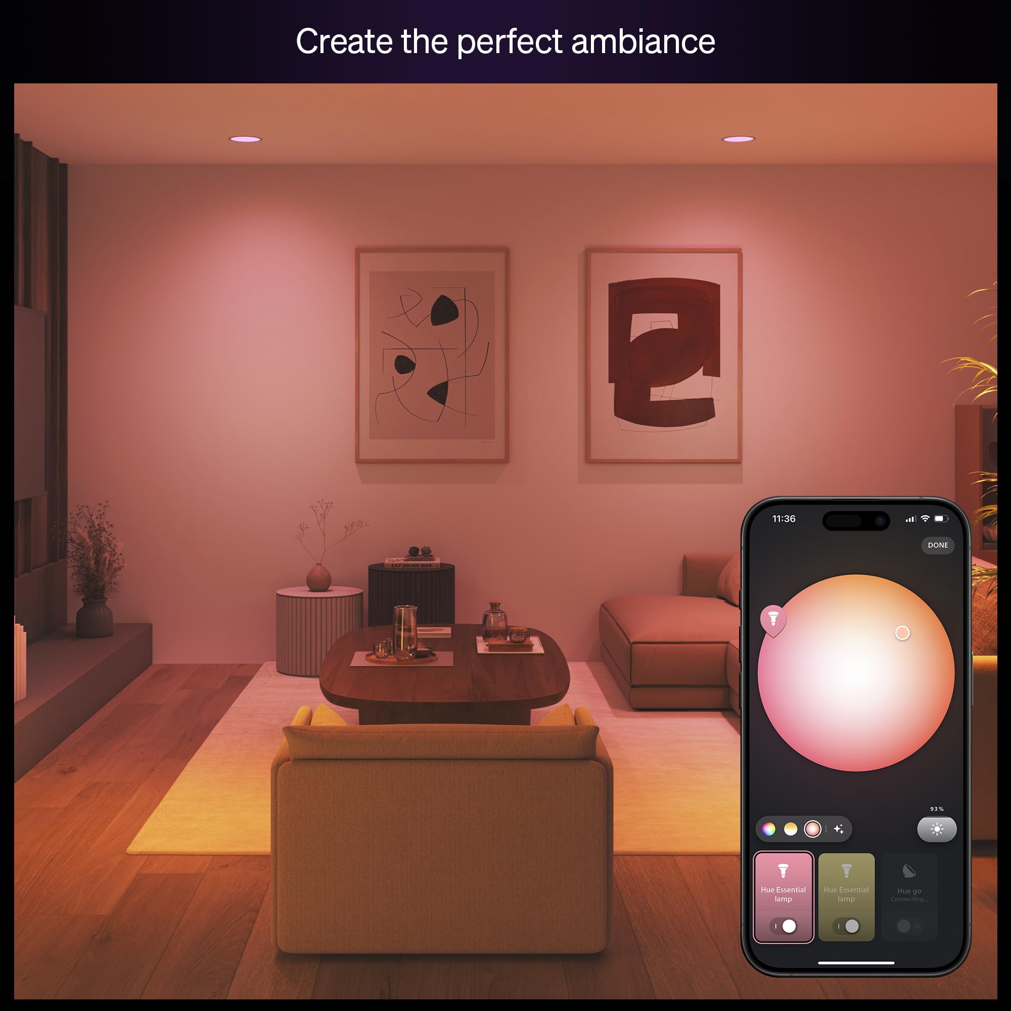 Philips Hue Essential Smart LED BR30 Bulb, White & Color Ambiance, 7.2W, 650 Lumens, Dimmable, E26, 1-Pack, Model