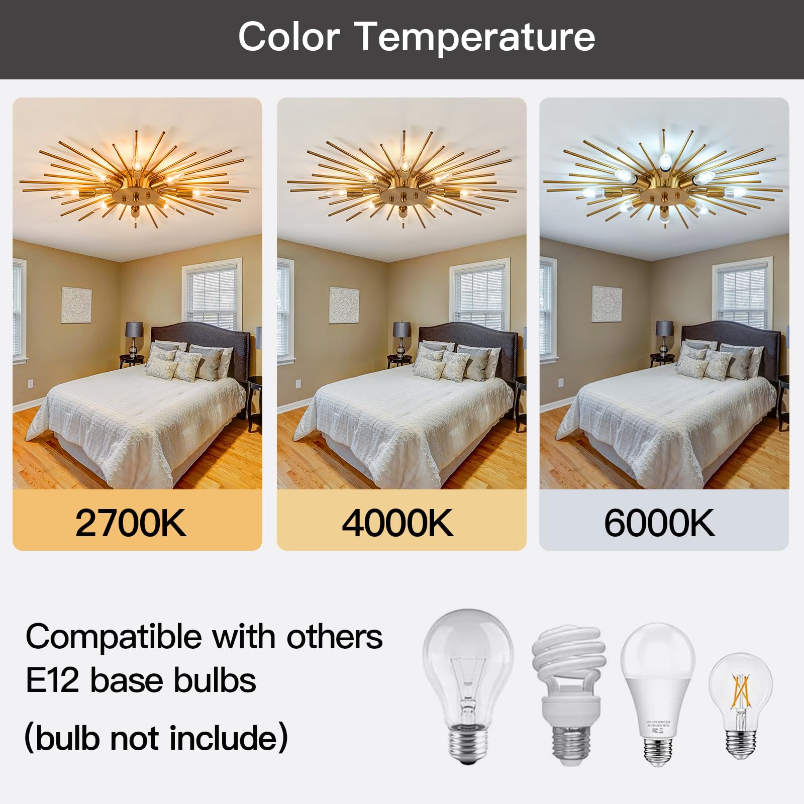 ZGLAOJT Semi Flush Mount Ceiling Light 8 Light Metal Chandelier Gold F-1181 for Kitchen Dining Room Bedroom Living Room