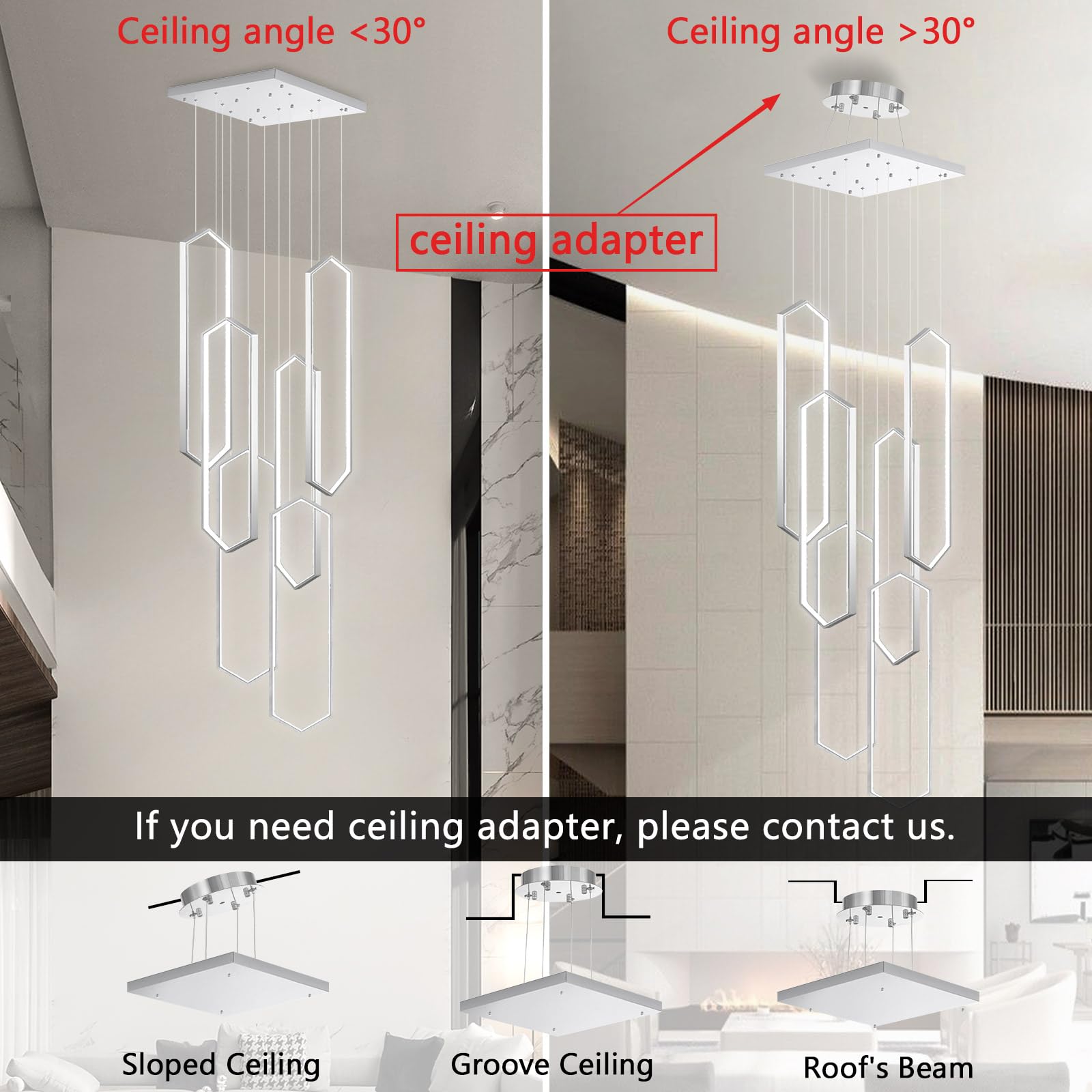 dolria 6 Rings Modern Chandelier LED Dimmable Pendant Light 26in x 9.4in x 118in Silver PC1015-6*65S