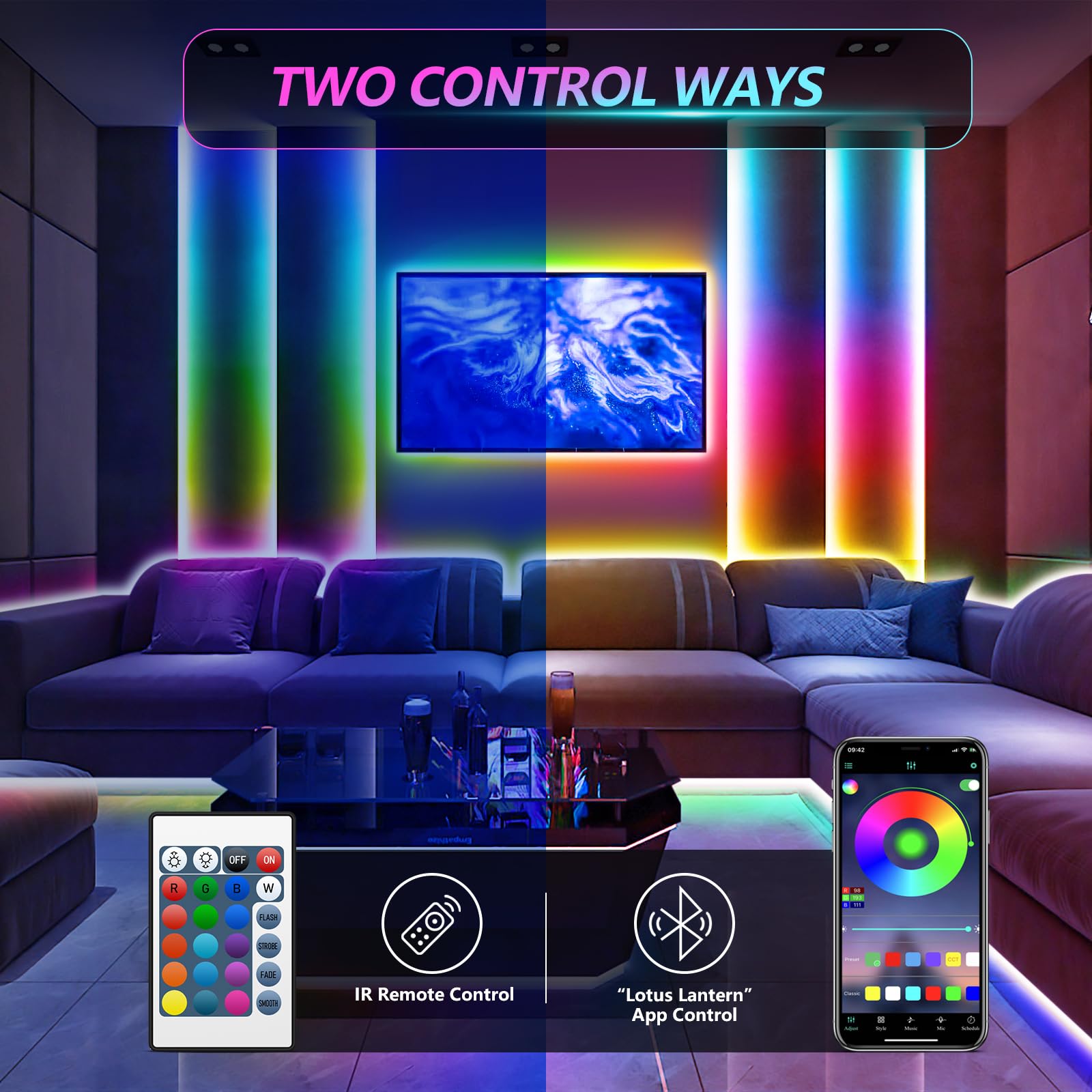 Houhui Led Strip Lights For Tv, 9.8Ft Rgb Led Lights For 32-50In Tv Behind, App Control Music Sync Strip Lights Ip65 Waterproof